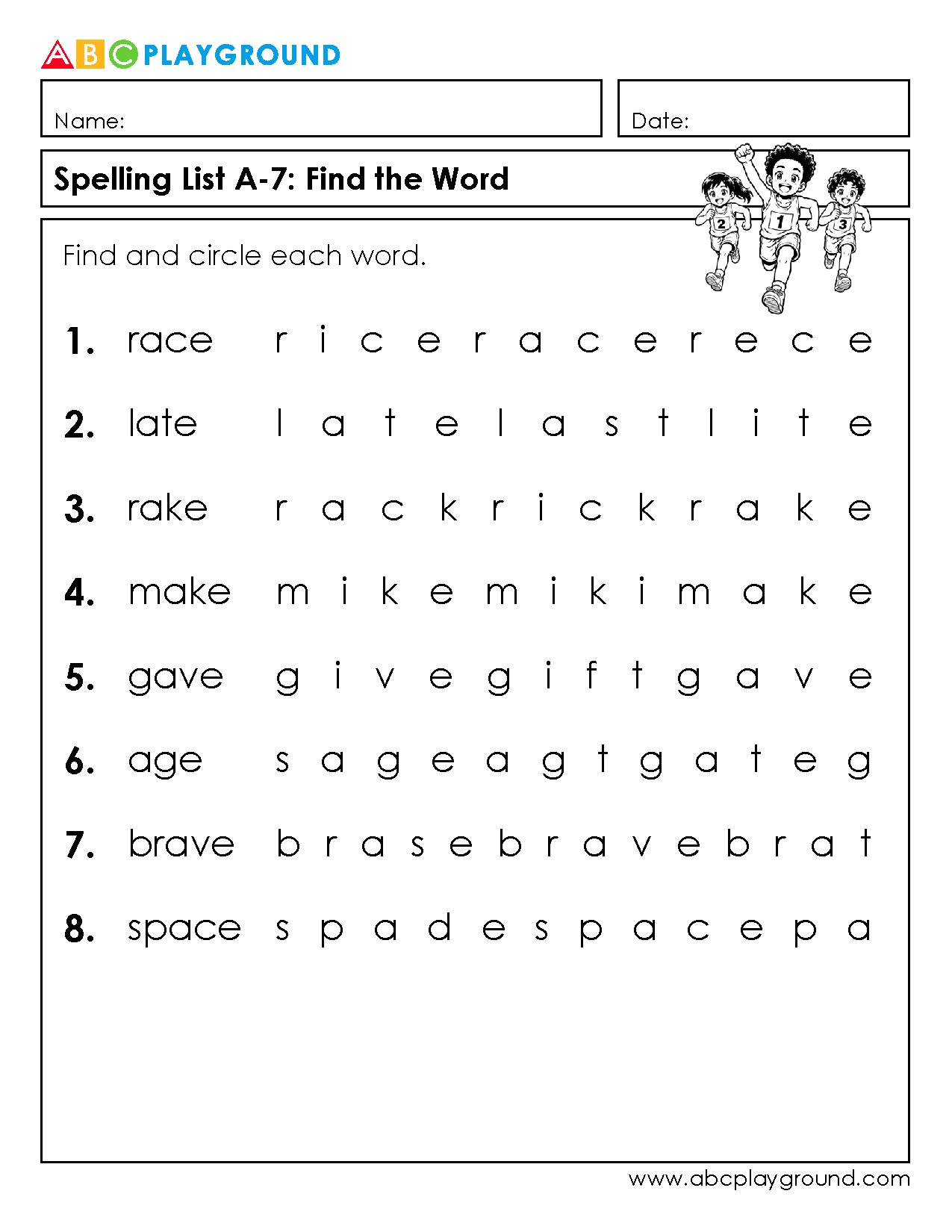 Find and Circle Each Spelling Word Activity