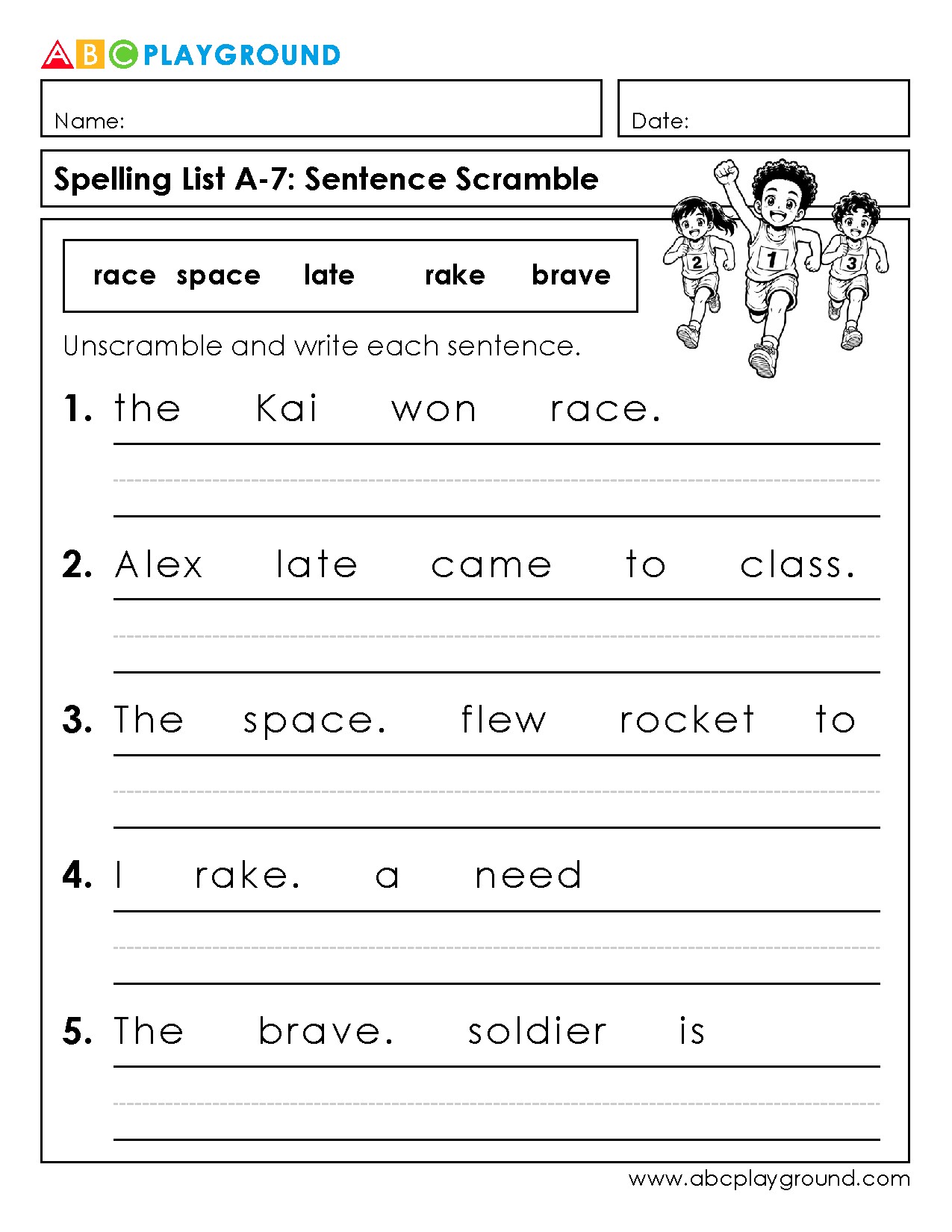 Sentence Scramble Worksheet for Spelling Practice