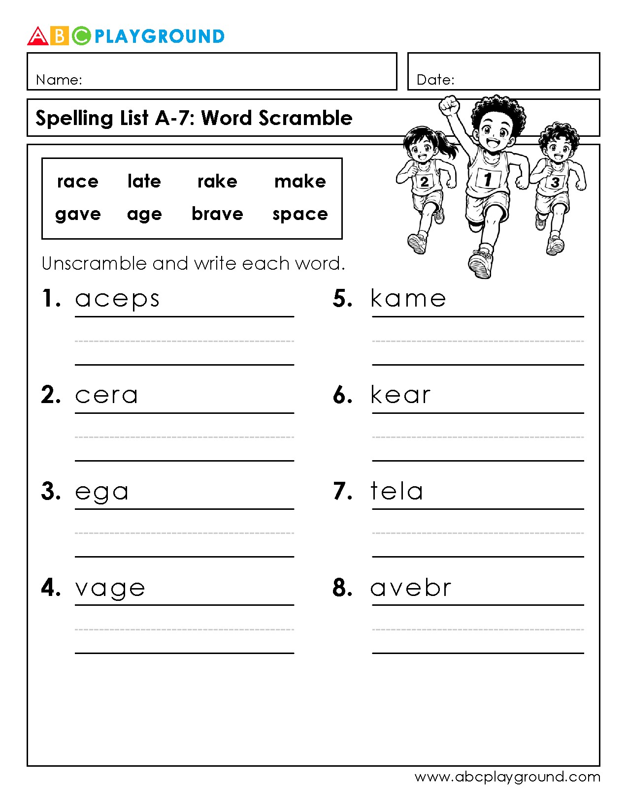 Spelling Word Scramble Worksheet with Answers