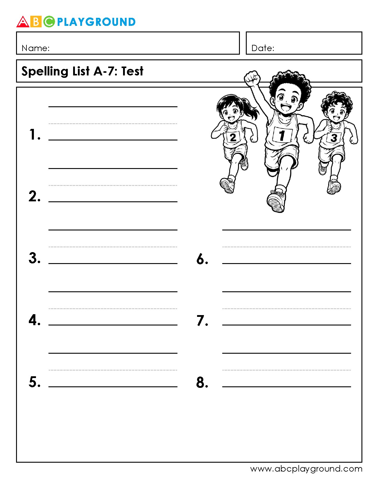 Printable Spelling Test Worksheet for Elementary Students