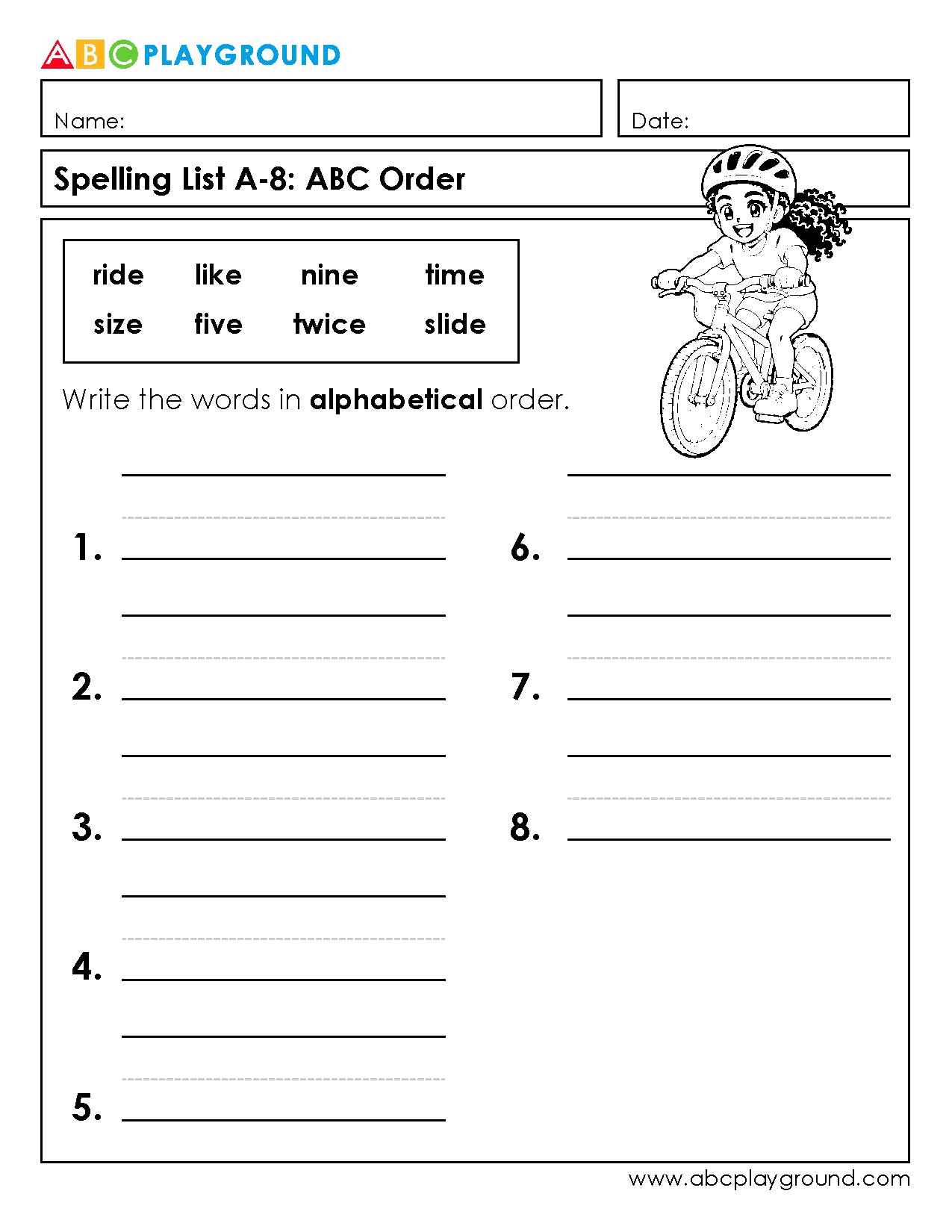 Practice Alphabetical Order with Spelling Words Worksheet