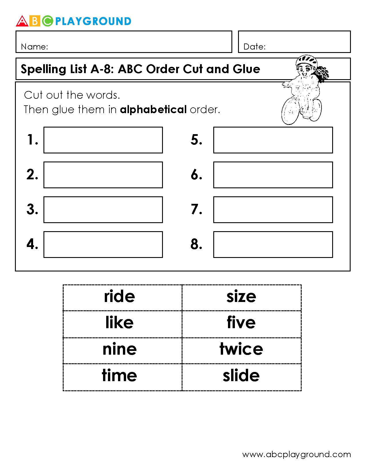Alphabetical Order Cut and Glue Spelling Activity