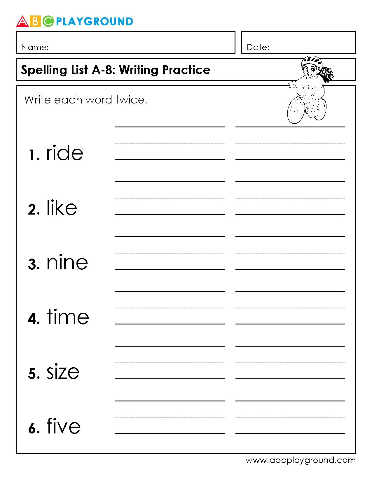 Spelling Writing Practice with Common Sight Words