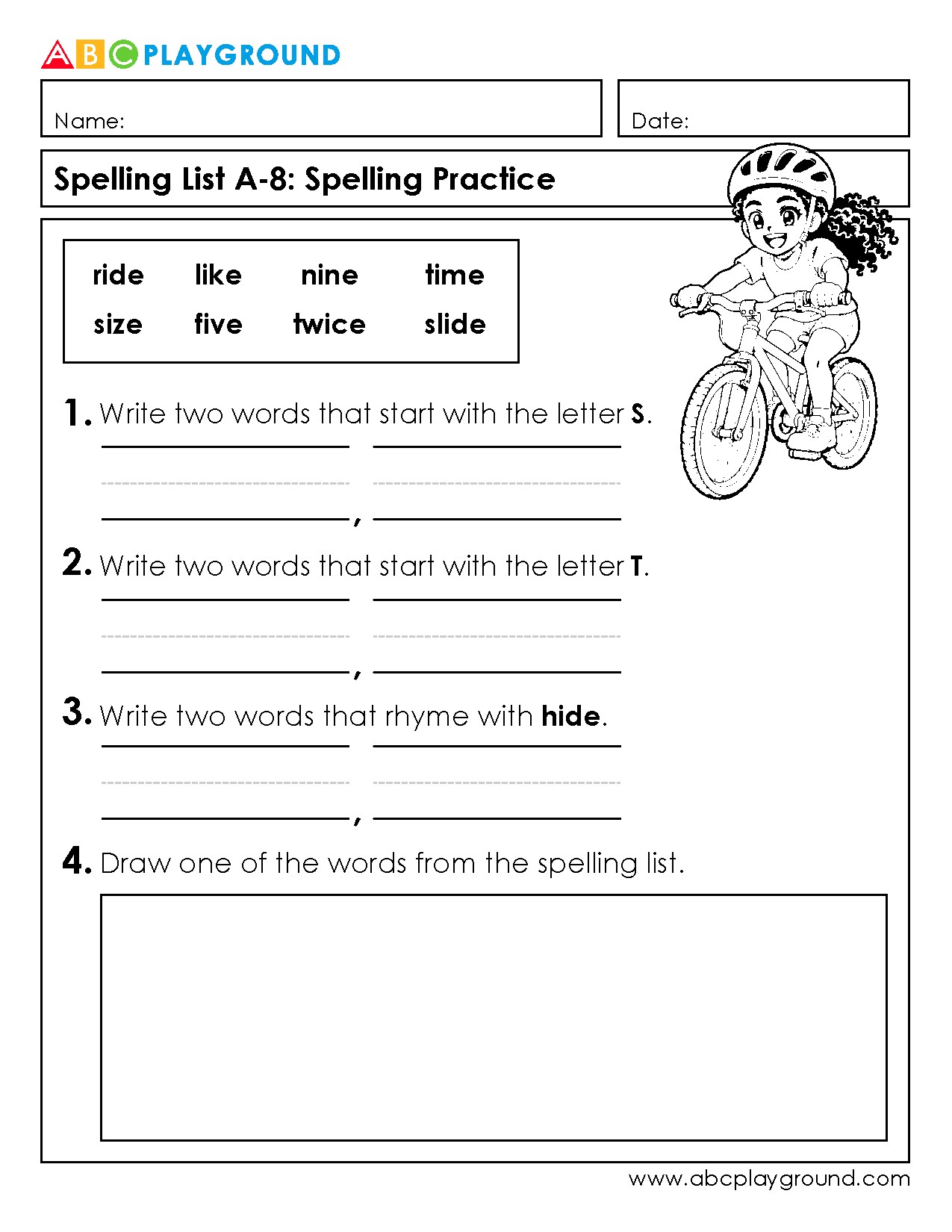 Spelling Practice Worksheet with Rhyming and Letters