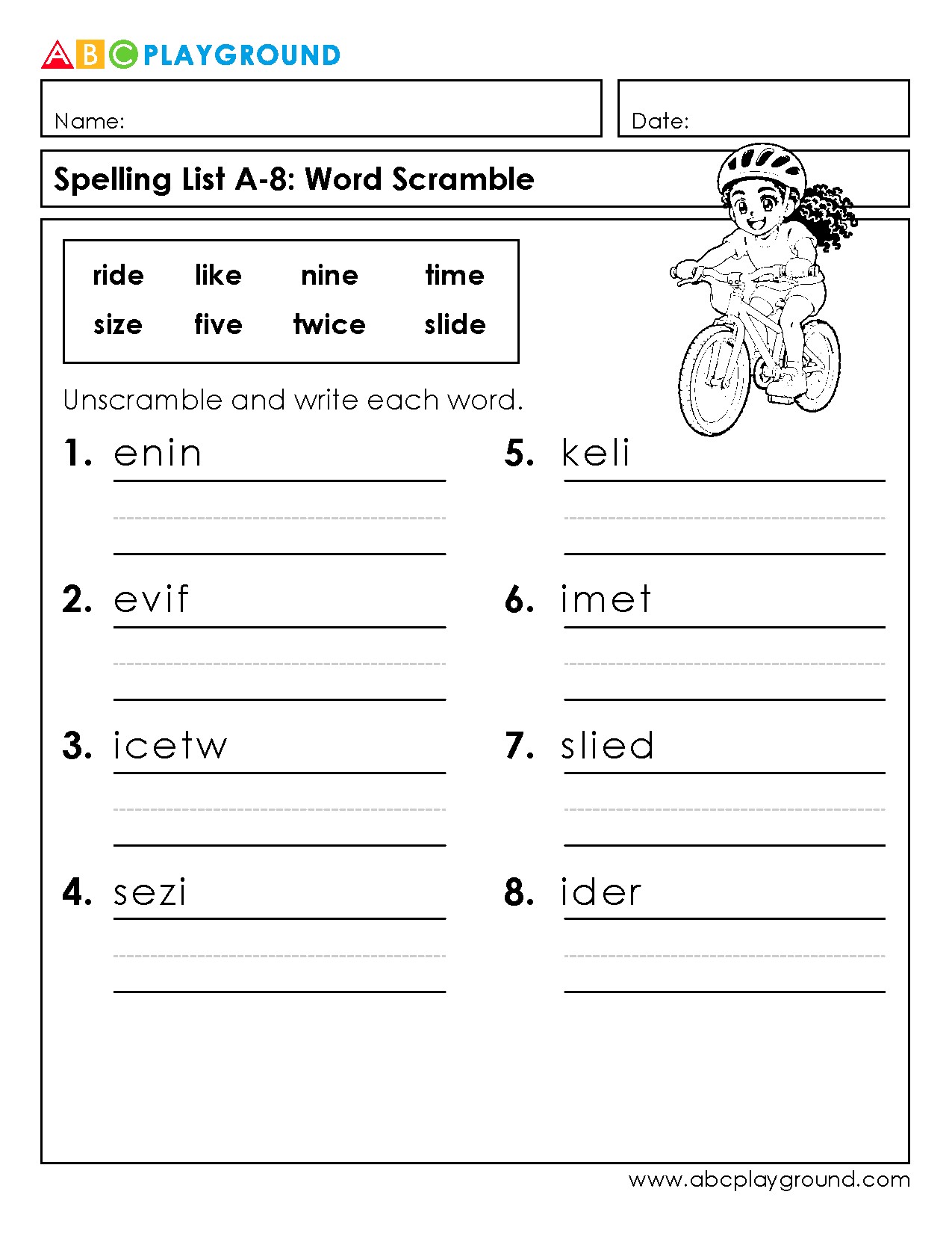 Spelling Word Scramble Worksheet for Vocabulary Practice