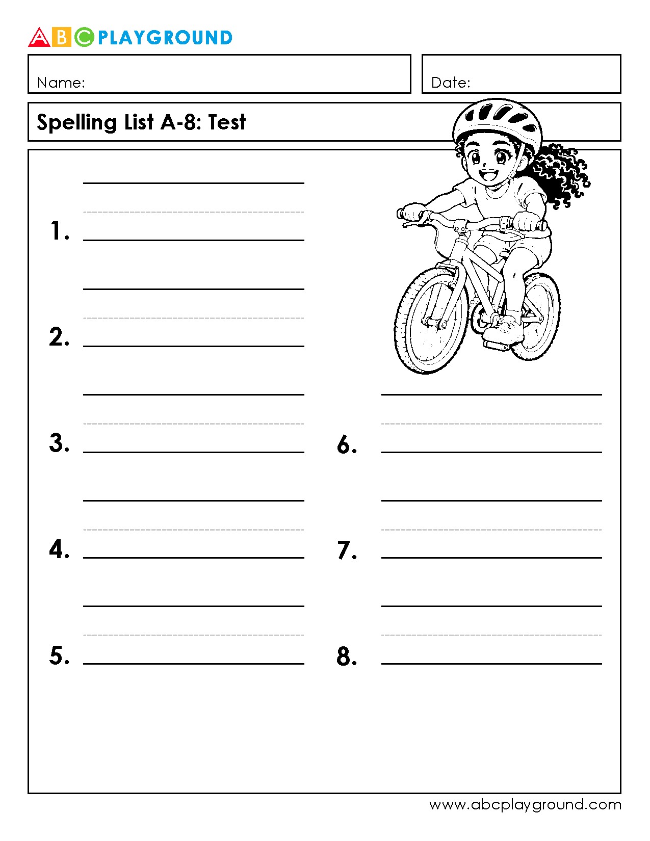 Printable Spelling Test Worksheet with Blank Lines