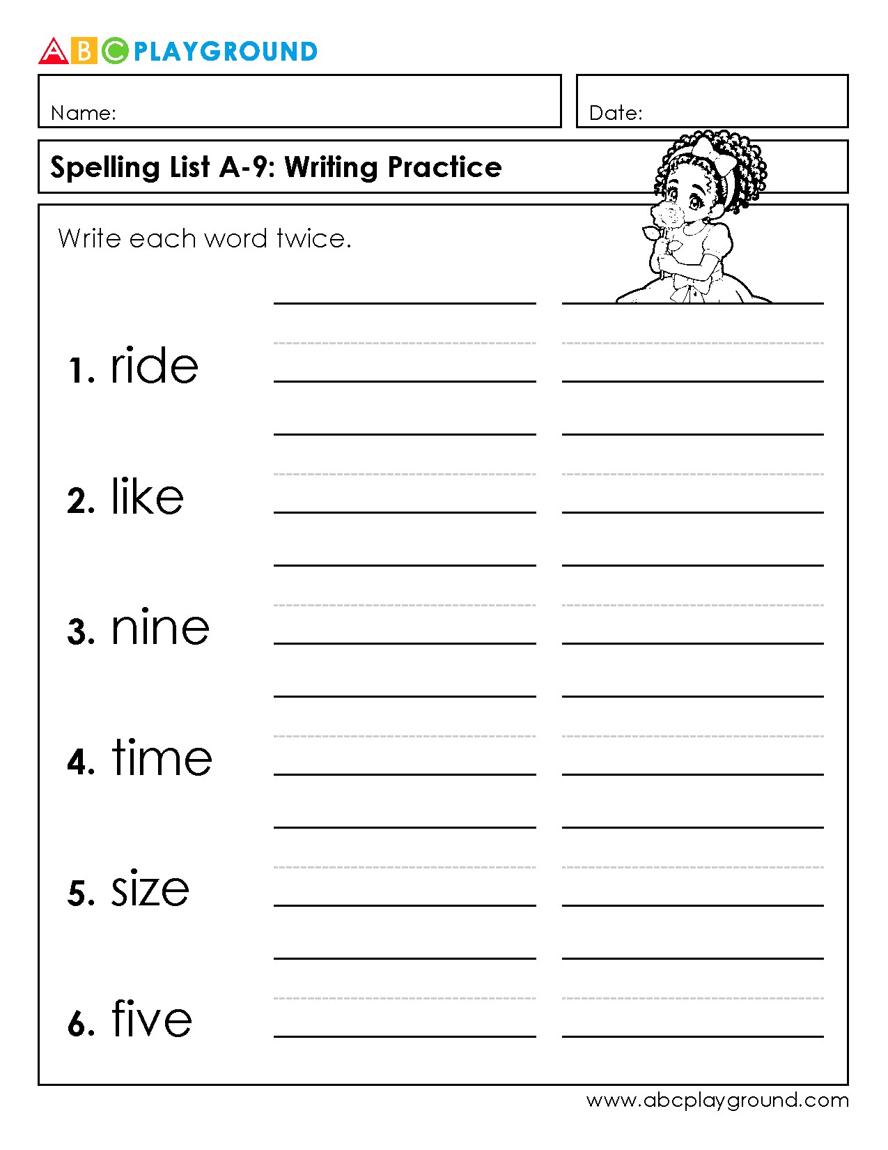 Spelling List Writing Practice for Key Vocabulary Words