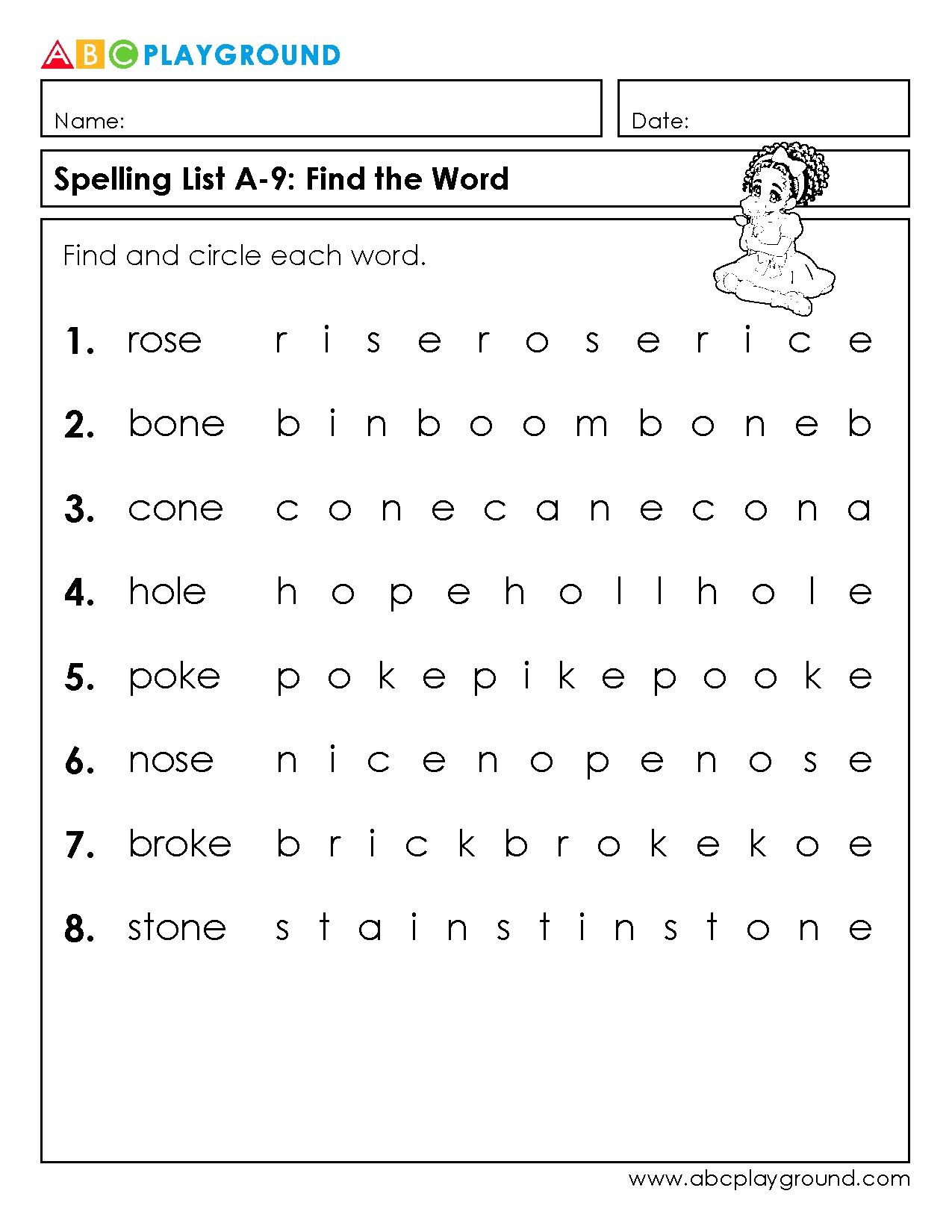 Spelling Word Search: Find and Circle the Words
