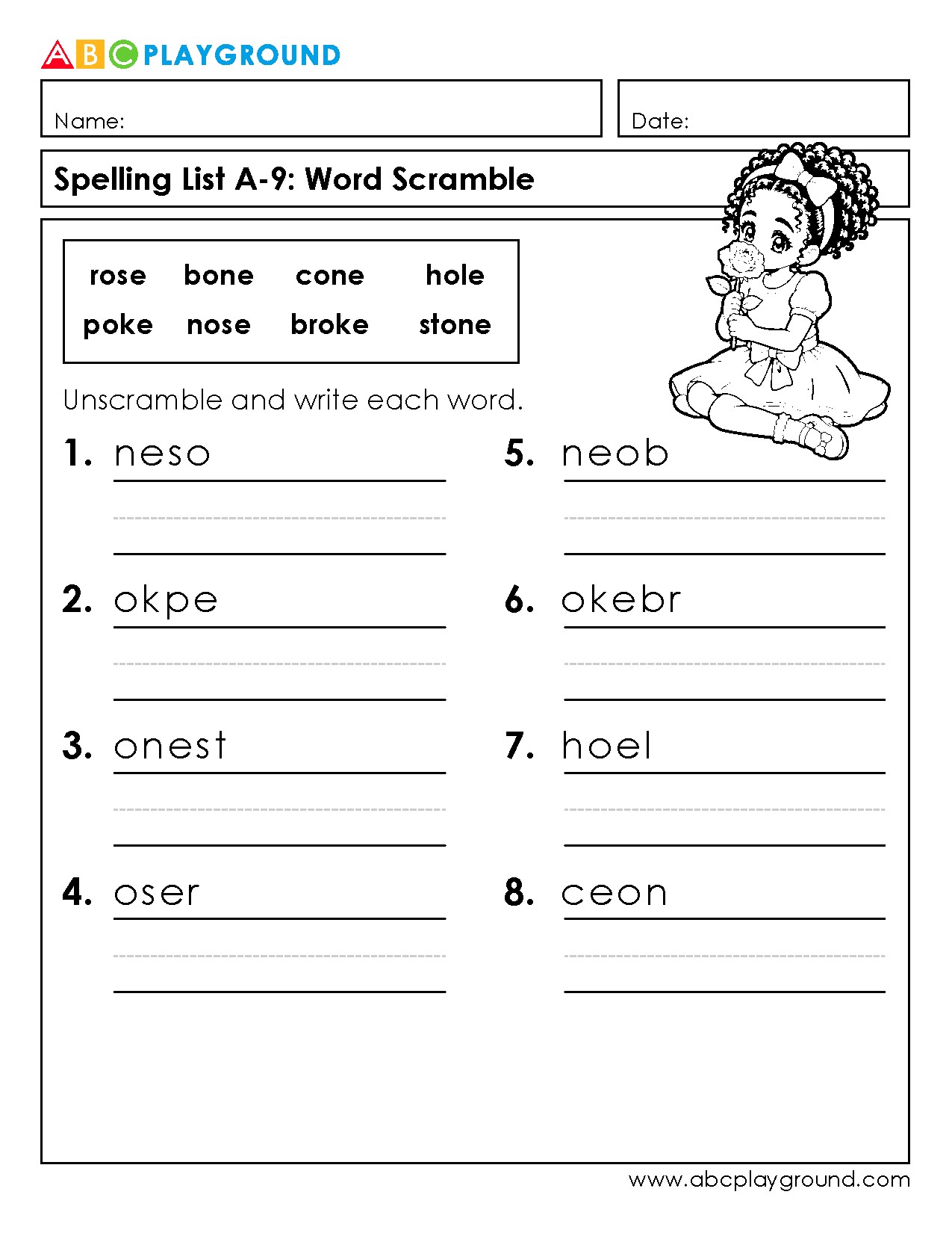 Spelling Word Scramble Worksheet with Answers