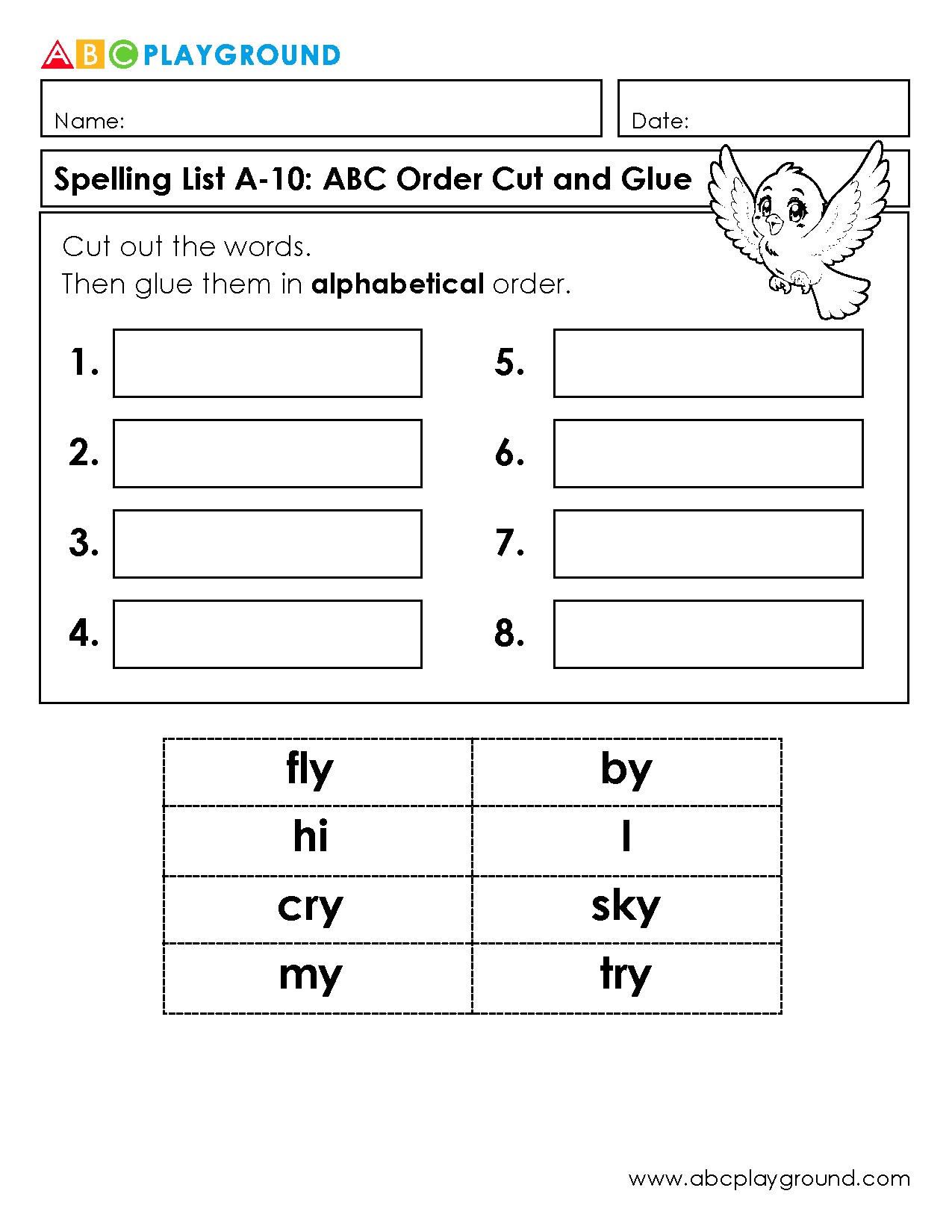 Alphabetical Order Cut and Paste Worksheet