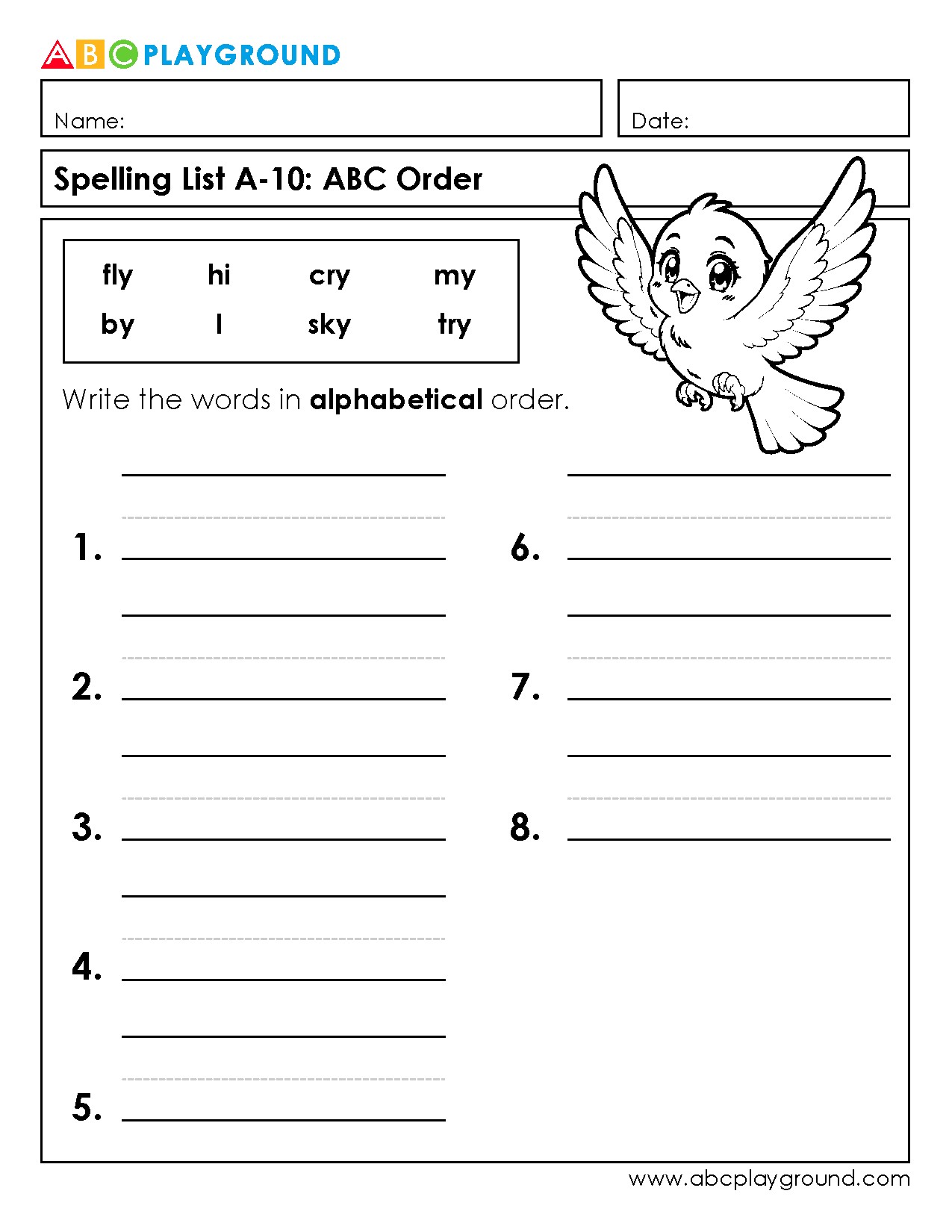 Practice Spelling Words in Alphabetical Order Worksheet