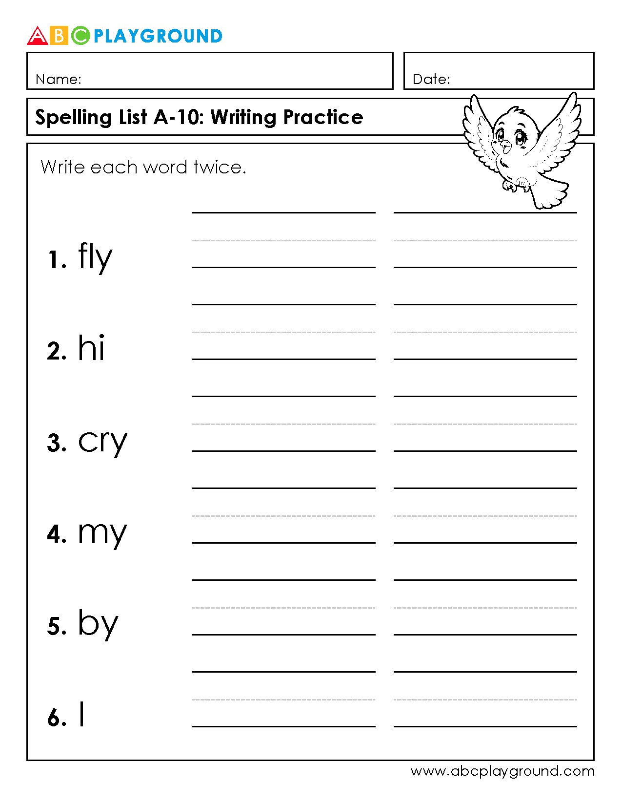 Spelling Writing Practice Worksheet for Early Learners