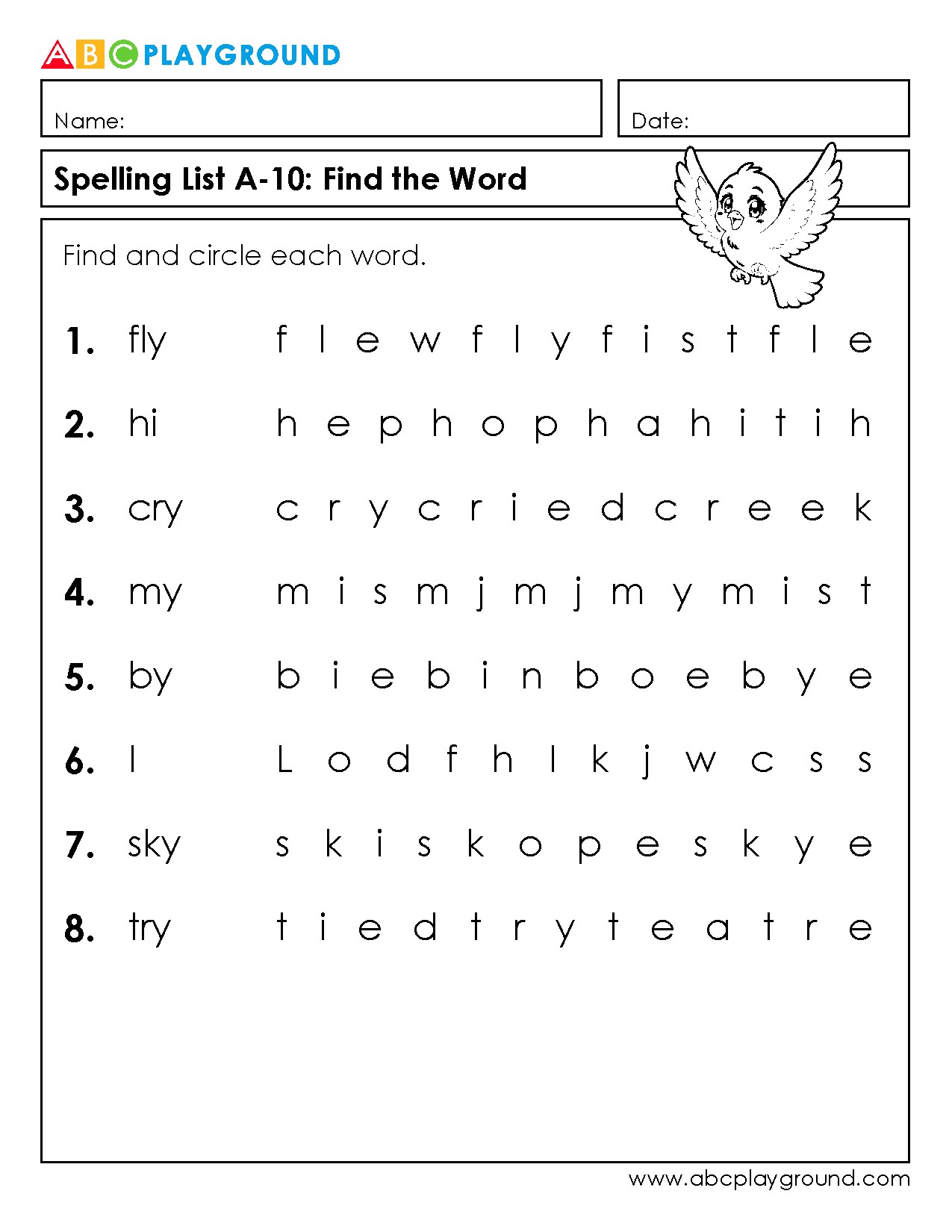 Find and Circle the Spelling Words Worksheet