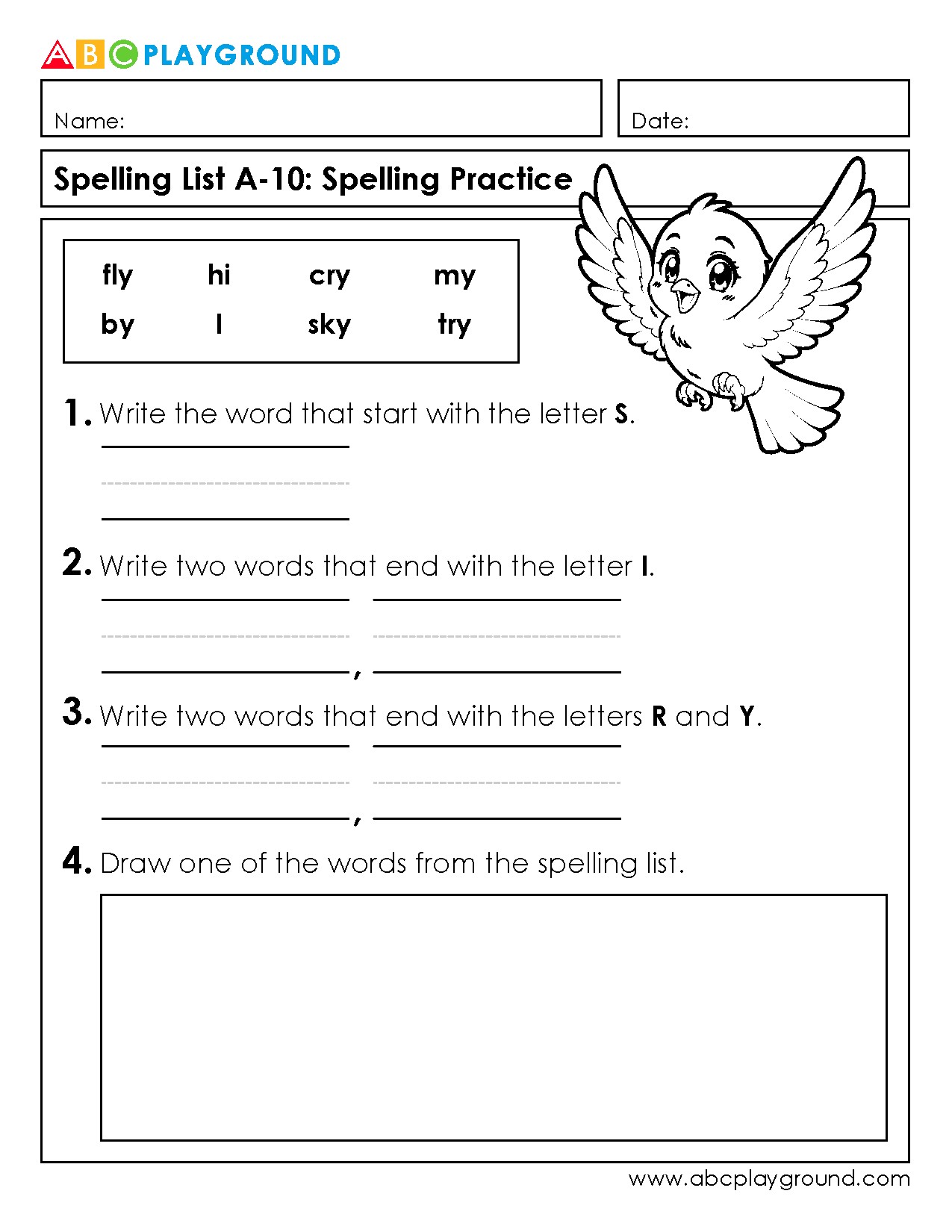 Spelling Practice with Words Ending in I, R, and Y