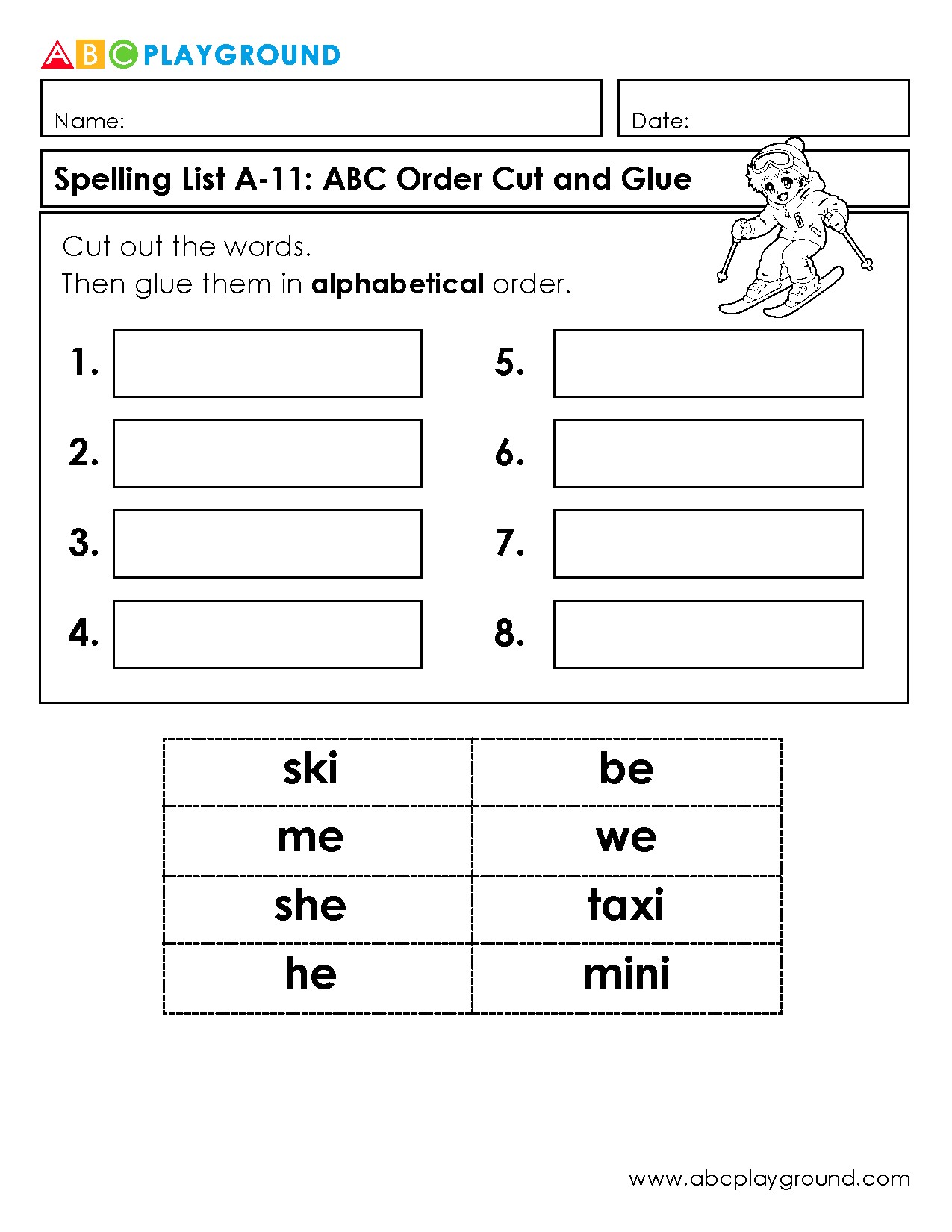 ABC Order Cut and Glue Spelling Activity