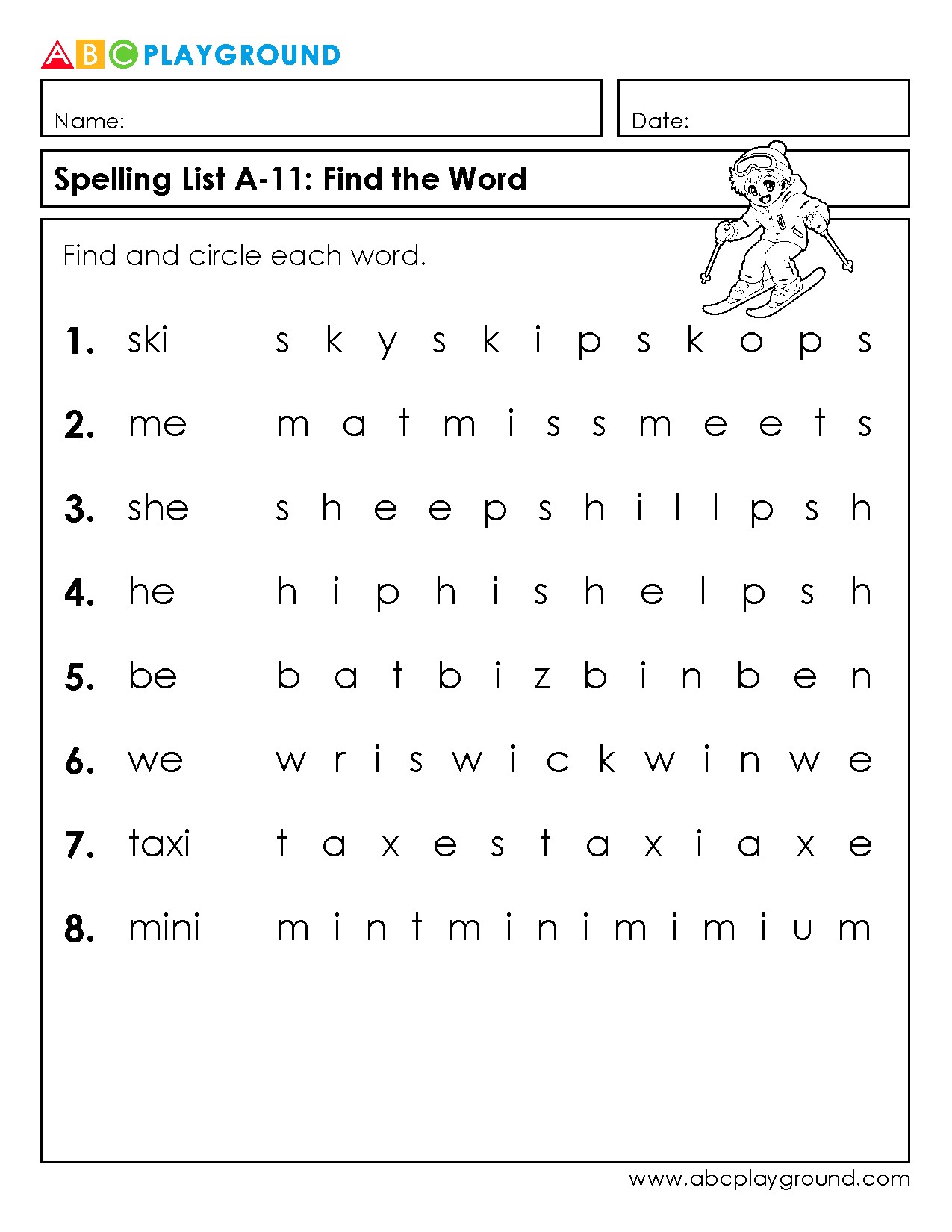 Find and Circle Spelling Words Puzzle