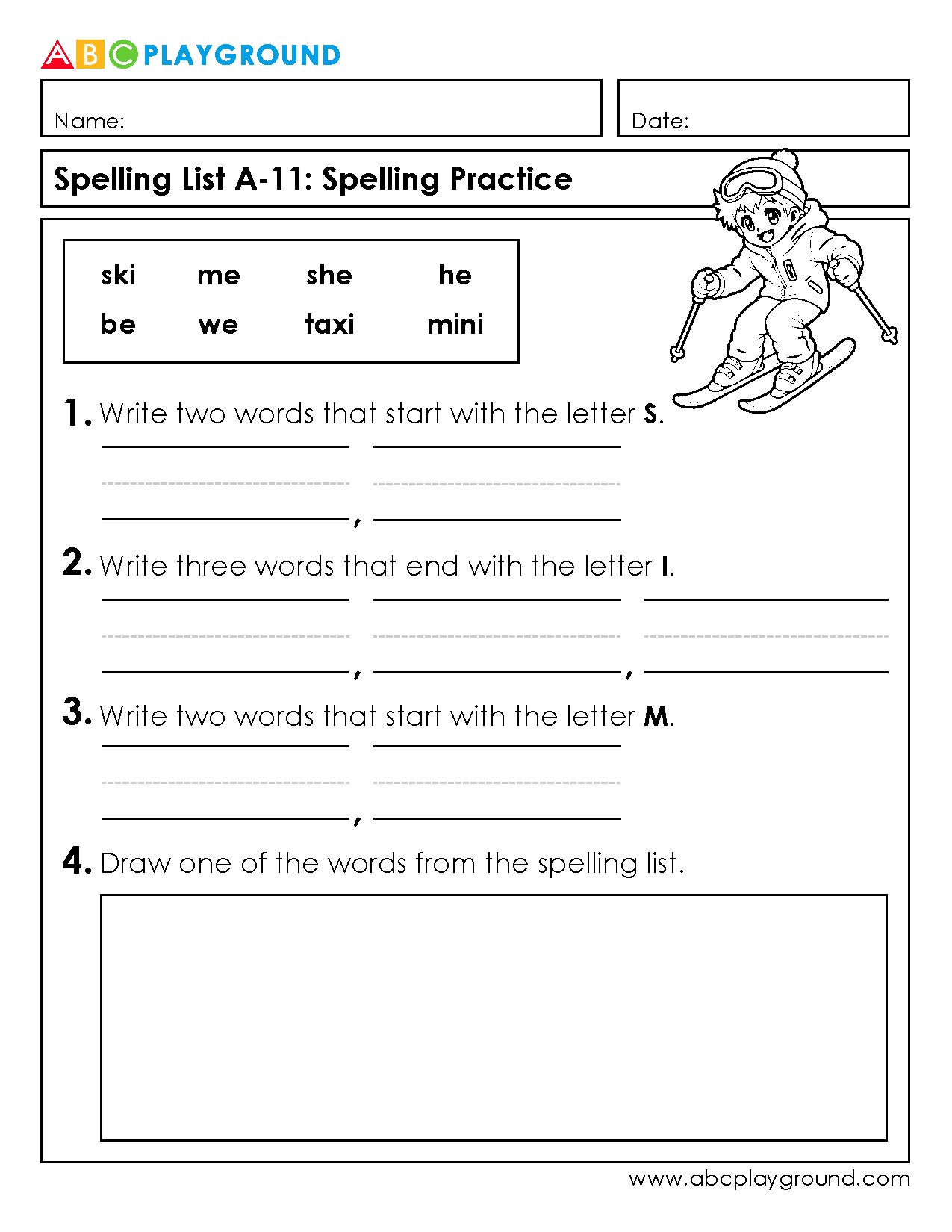 Spelling Practice with Words Starting and Ending with Letters