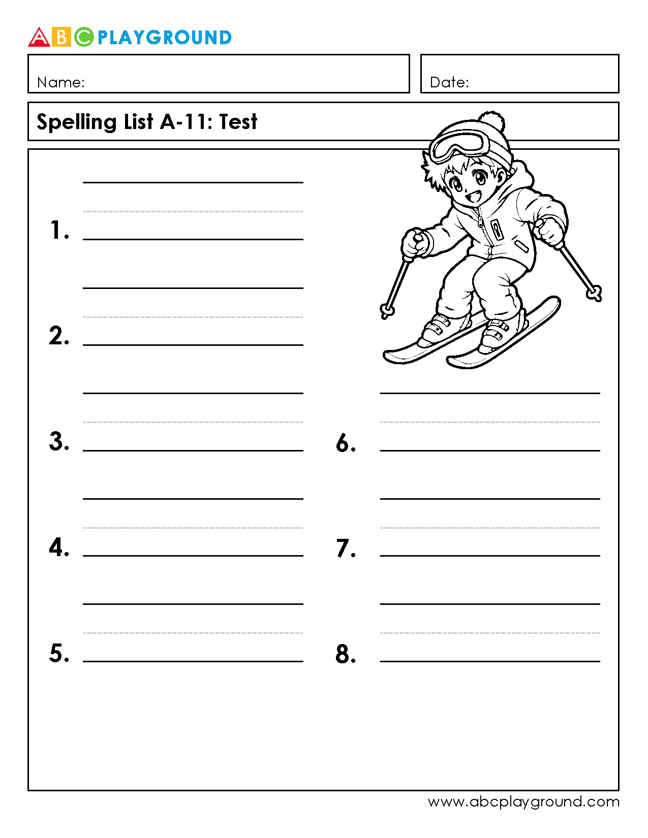 Spelling List Test Worksheet for Skill Practice