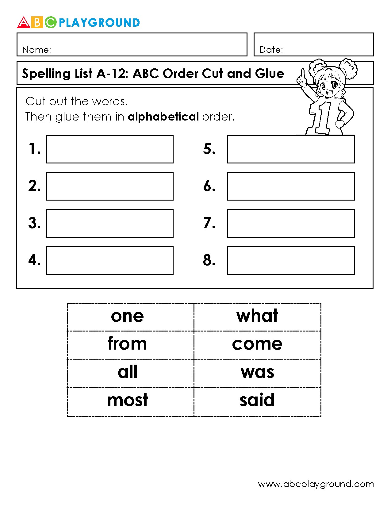Cut and Glue Words in Alphabetical Order
