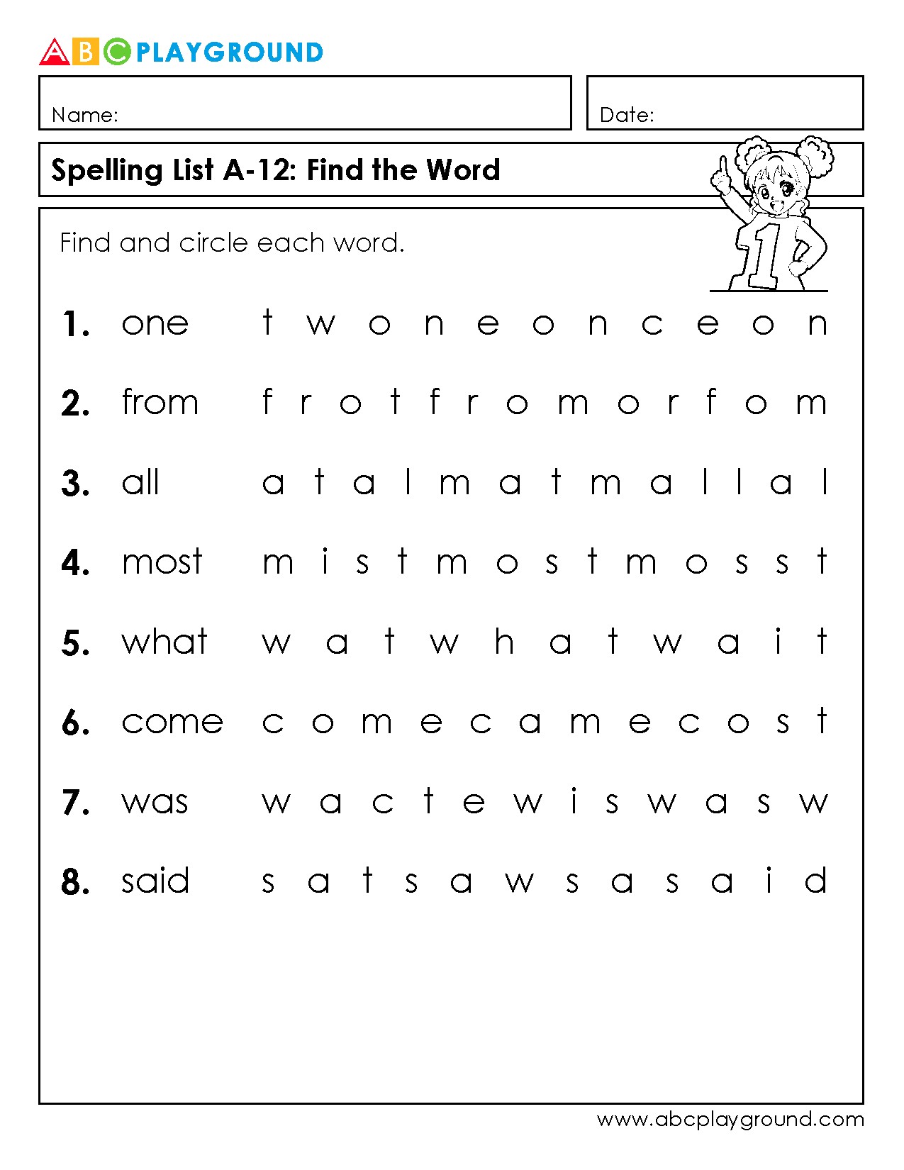 Find and Circle Each Word Spelling Worksheet