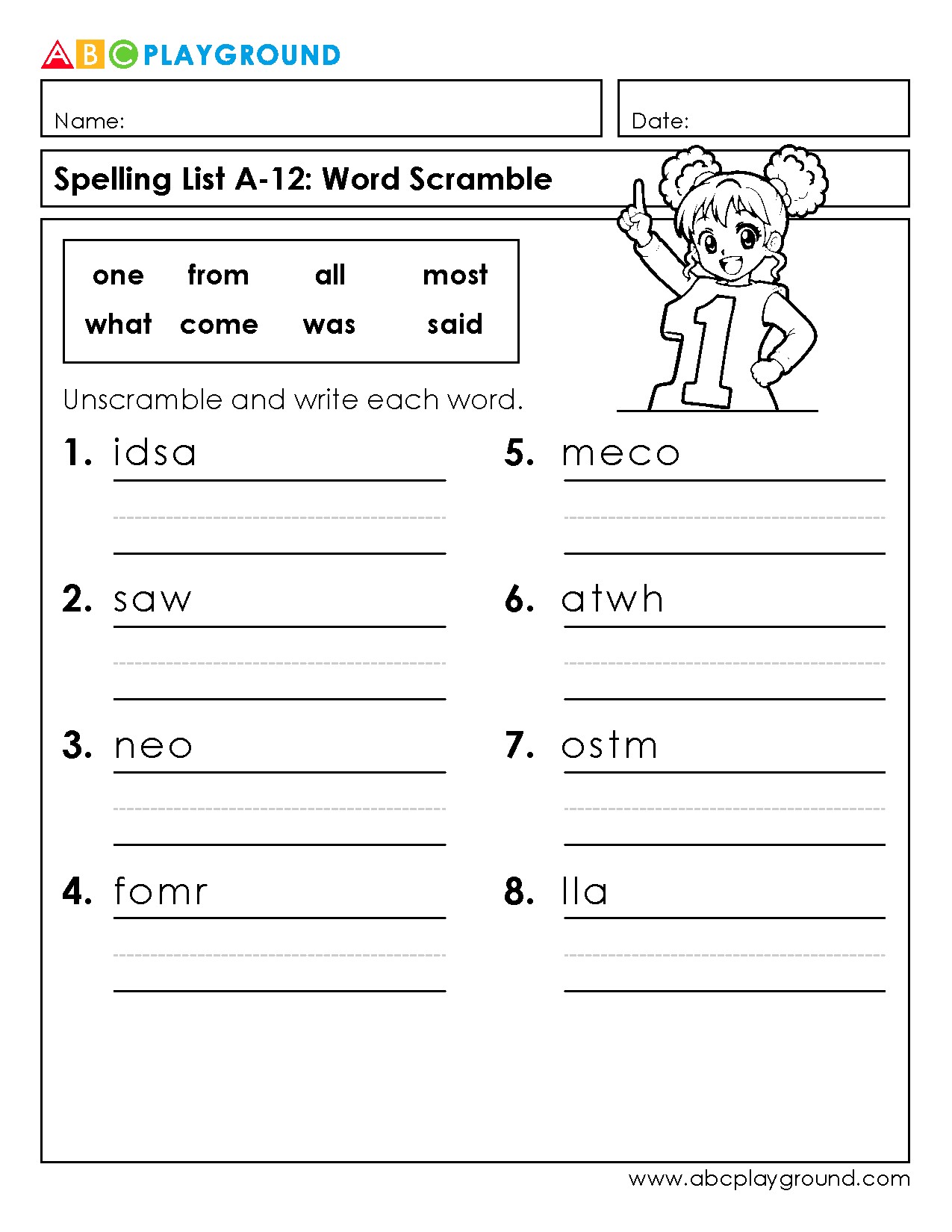 Spelling Word Scramble Worksheet for Early Literacy Practice