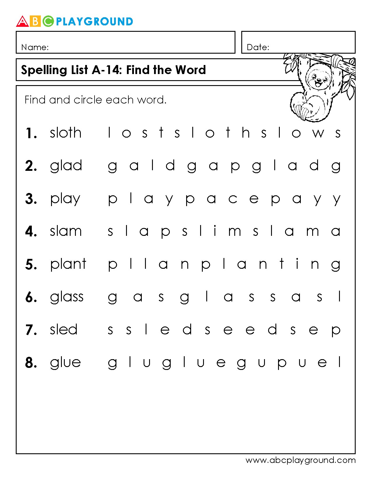 Find and Circle Words Spelling Puzzle Worksheet