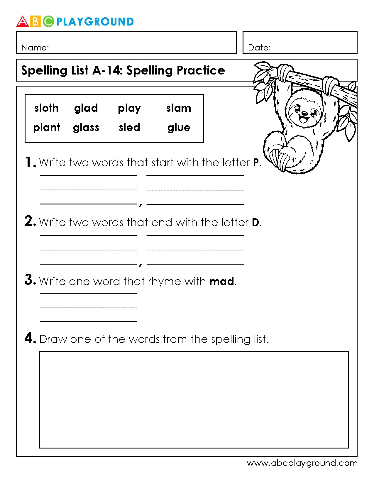 Spelling Practice with Words Starting and Ending with Letters