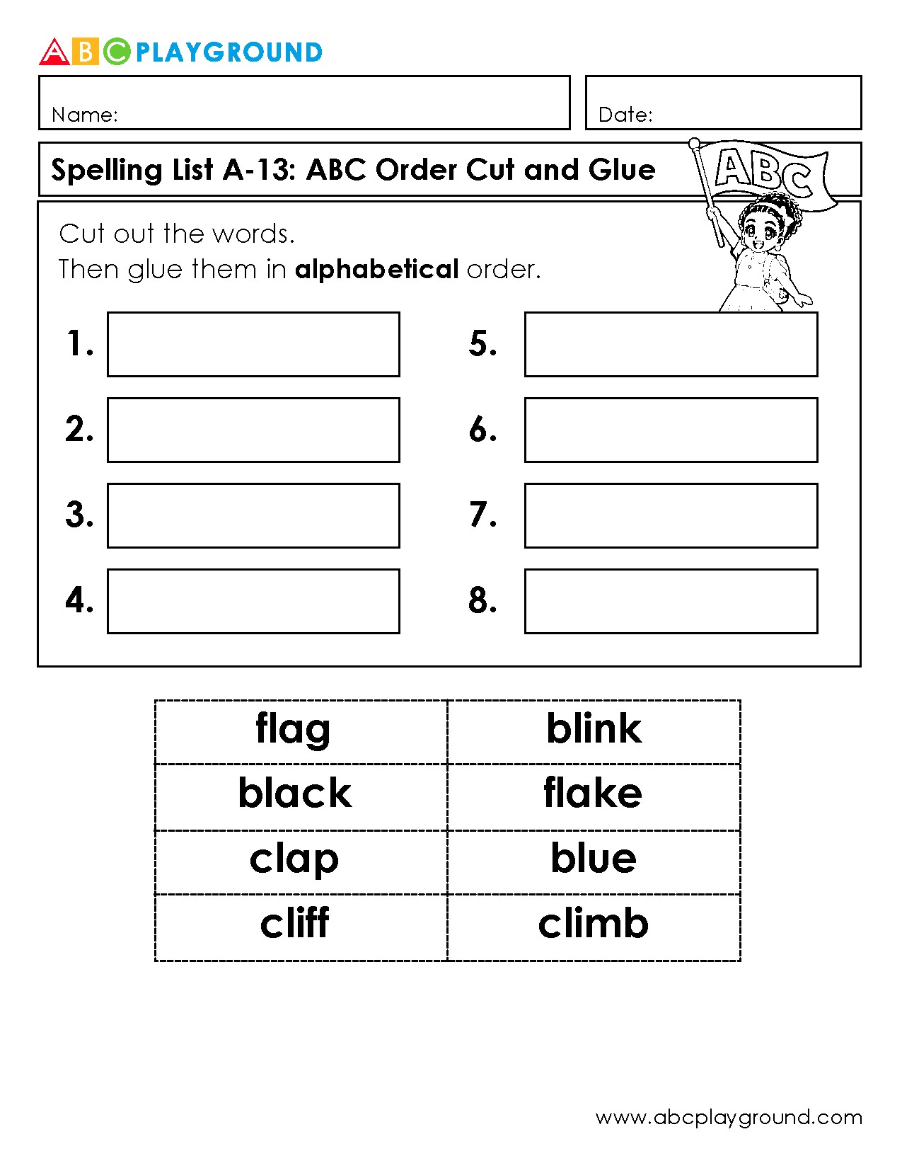 ABC Order Cut and Glue Spelling Activity