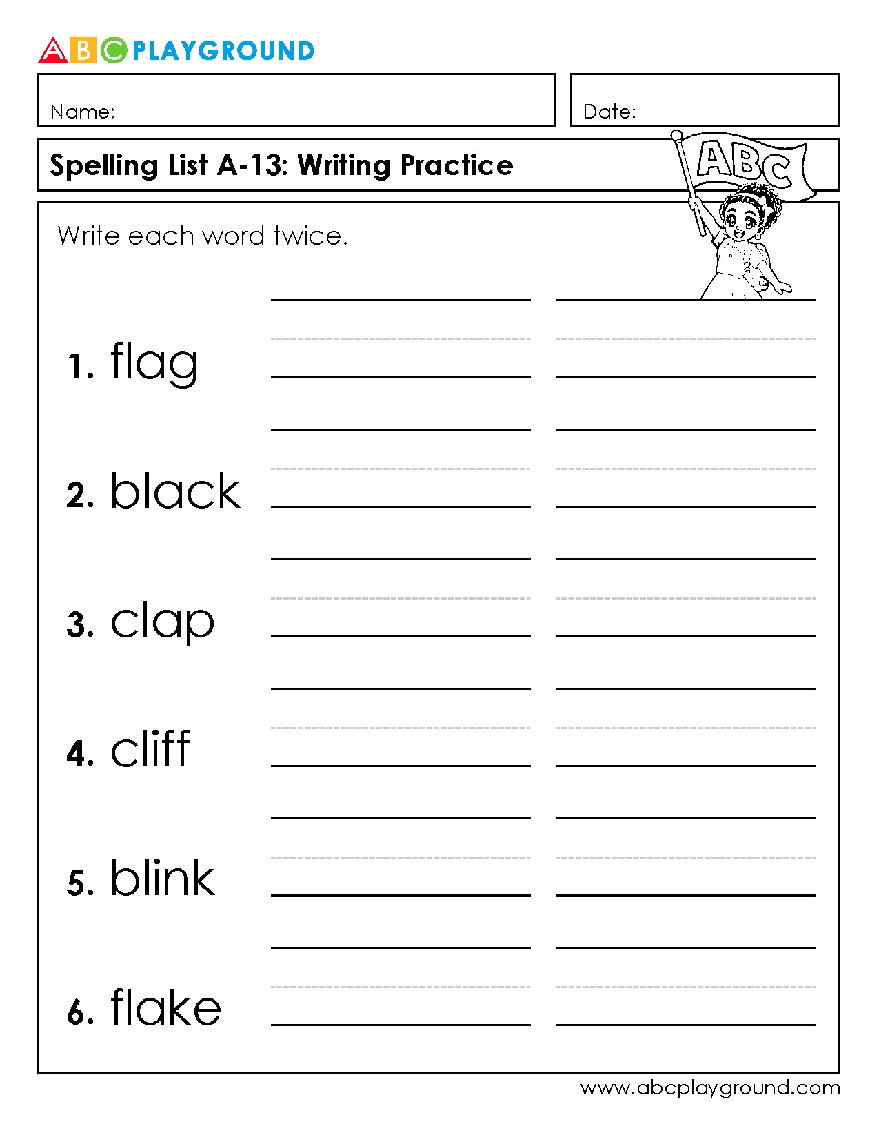 Spelling List Writing Practice Worksheet