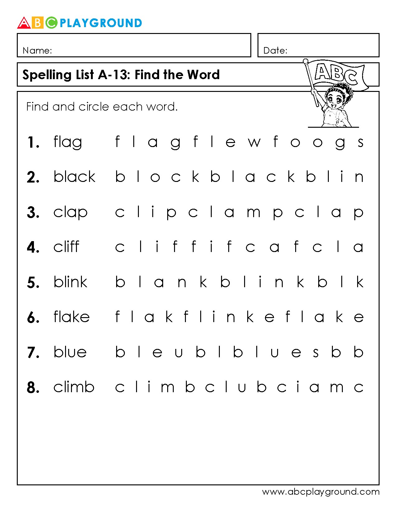 Find and Circle Each Word Spelling Puzzle