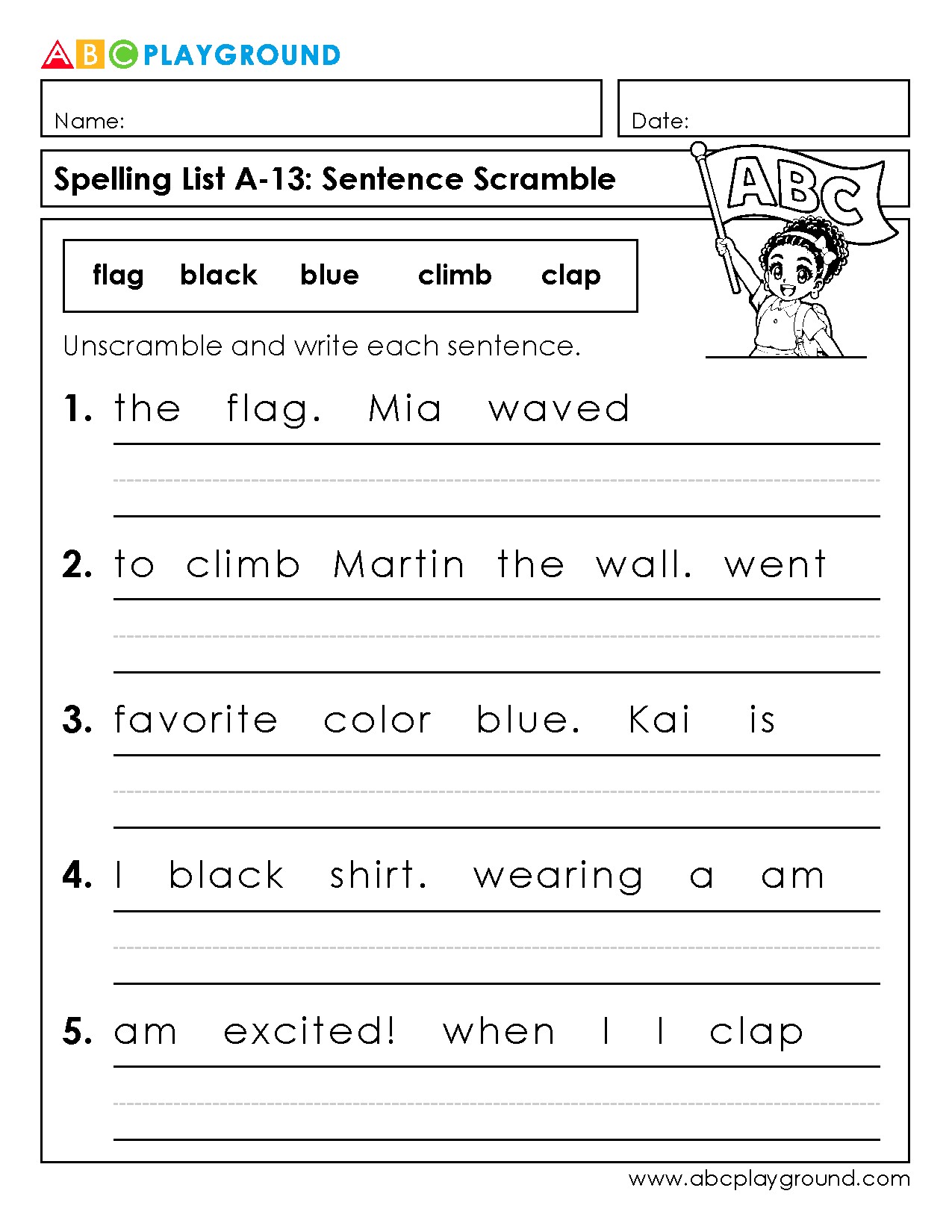 Sentence Scramble Spelling Practice for Early Readers