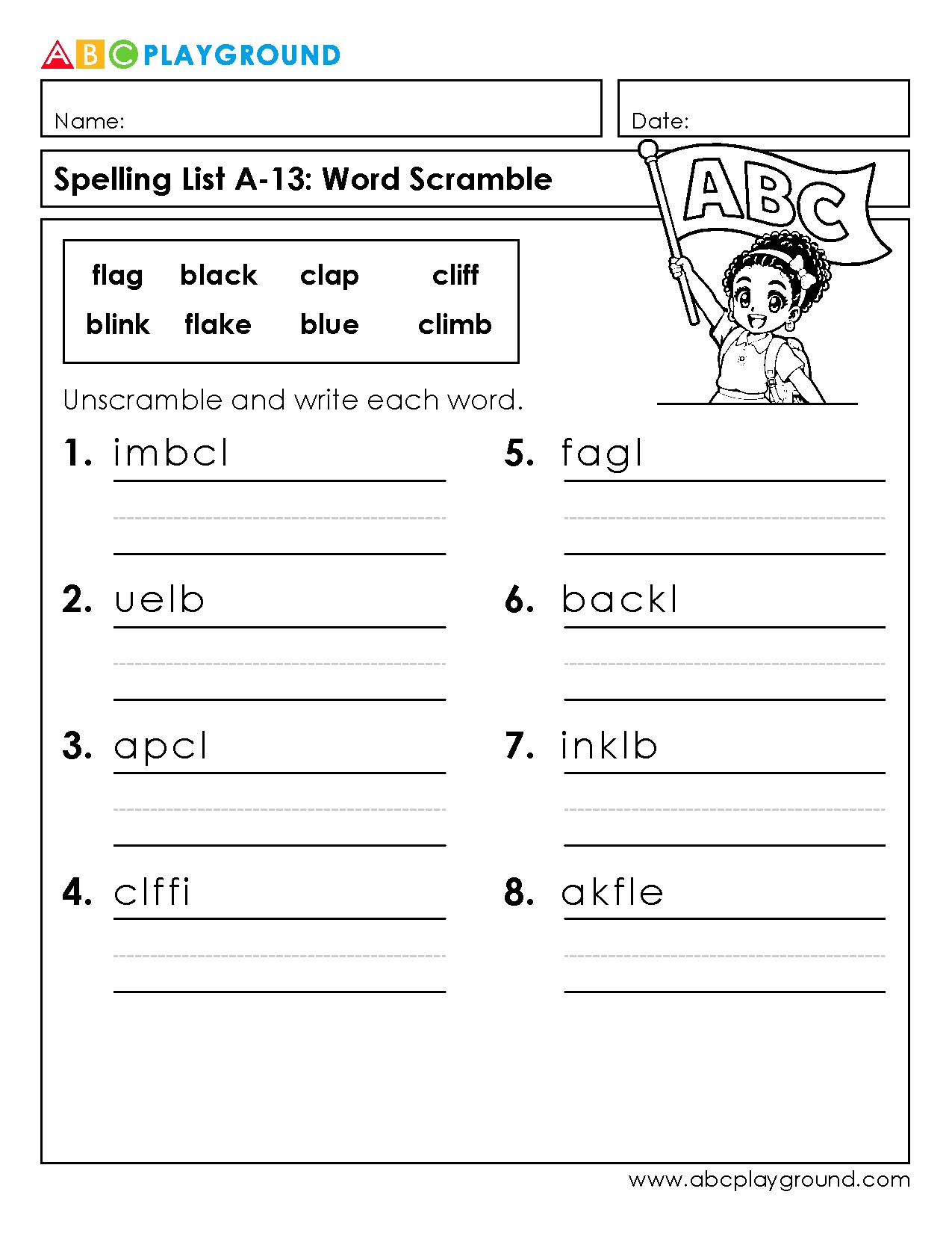 Word Scramble Spelling Practice Worksheet