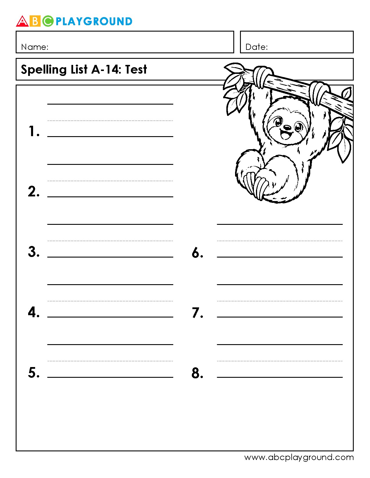 Printable Spelling List Test for Early Learners