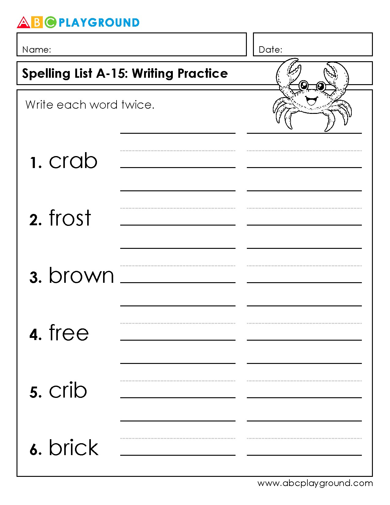 Spelling Practice Worksheet for Common Words
