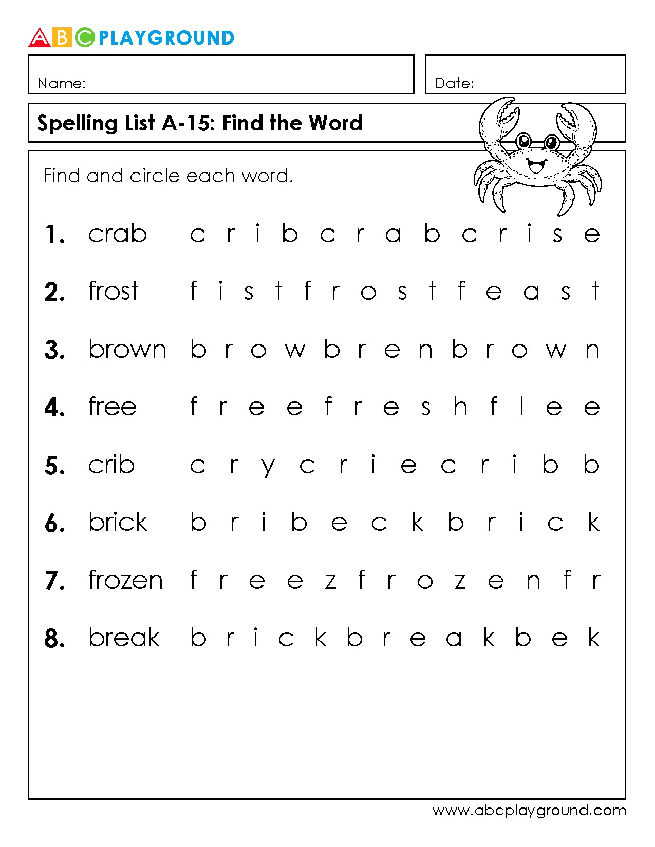 Spelling Word Search Puzzle with Common Words