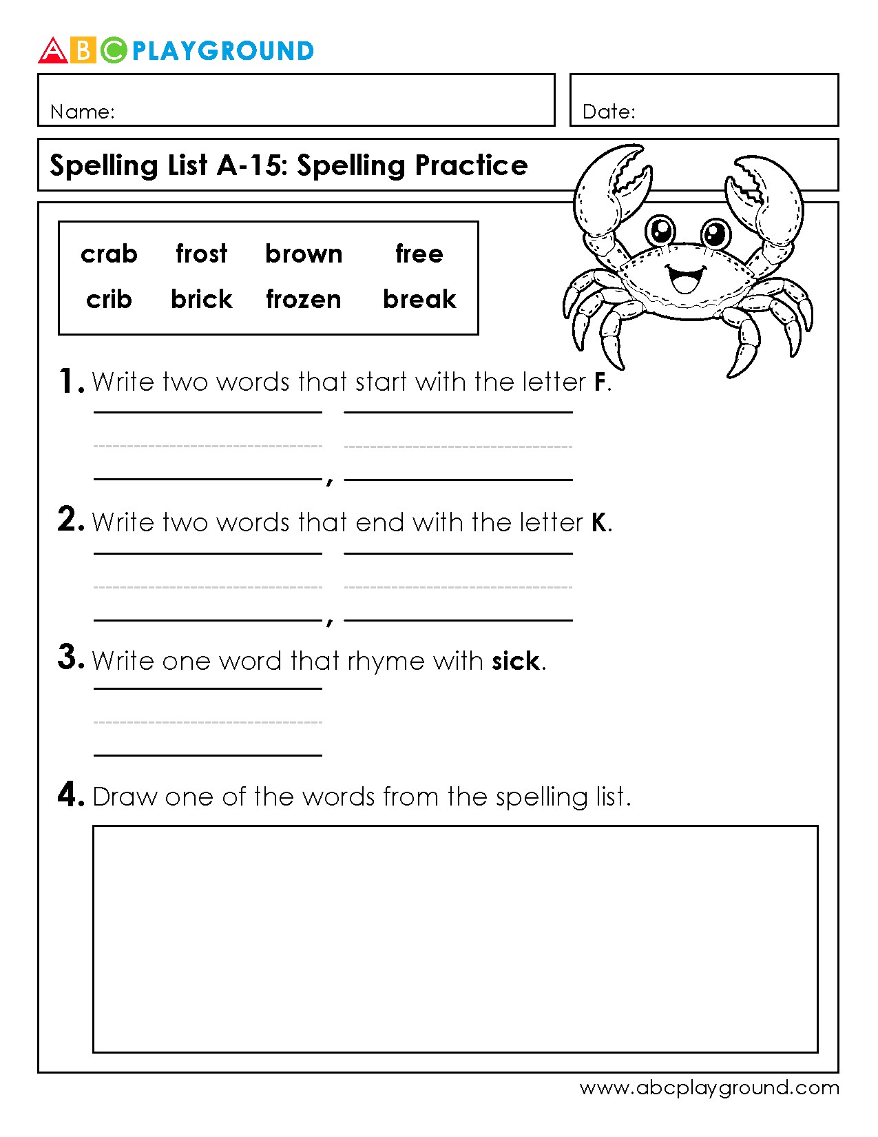 Spelling Practice with Words Starting and Ending with Letters