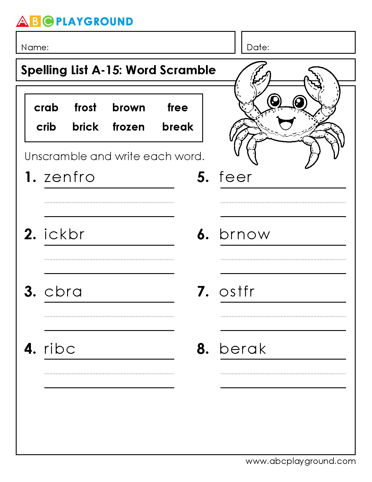 Spelling Word Scramble Worksheet for Early Learners