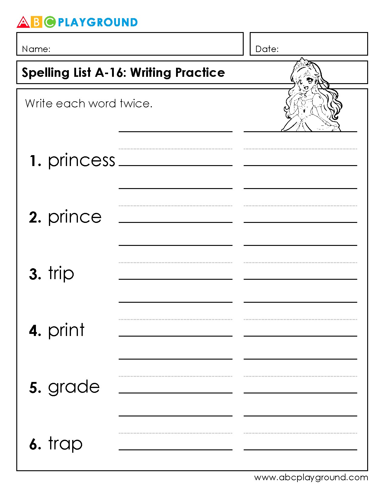 Spelling Practice Worksheet with Common Words