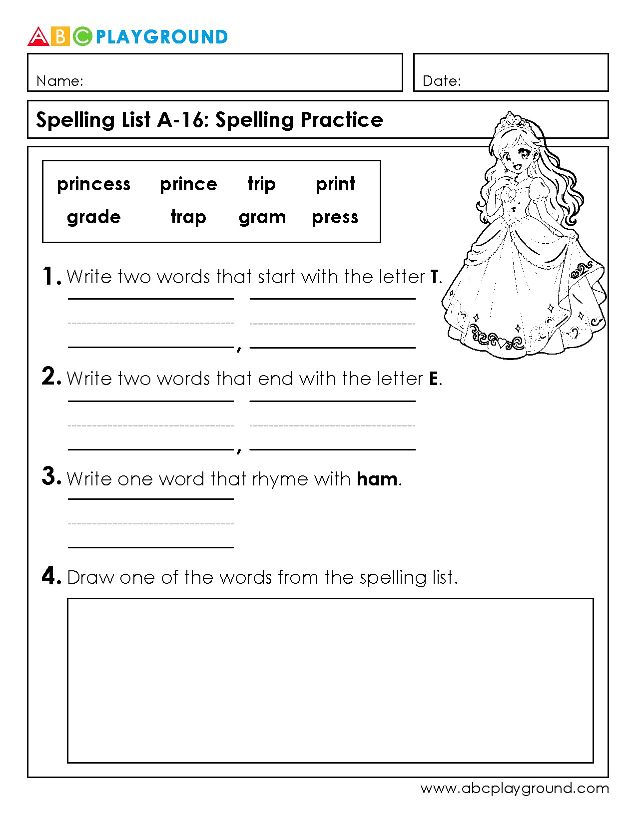 Spelling Practice with Beginning, Ending, and Rhyming Words