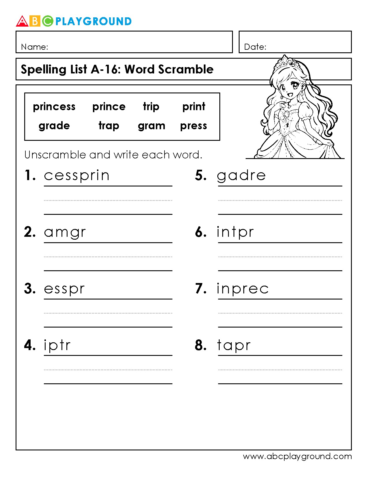 Word Scramble Spelling Practice Worksheet