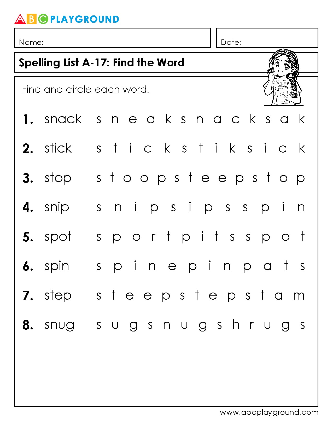 Spelling Word Search Puzzle for Early Learners
