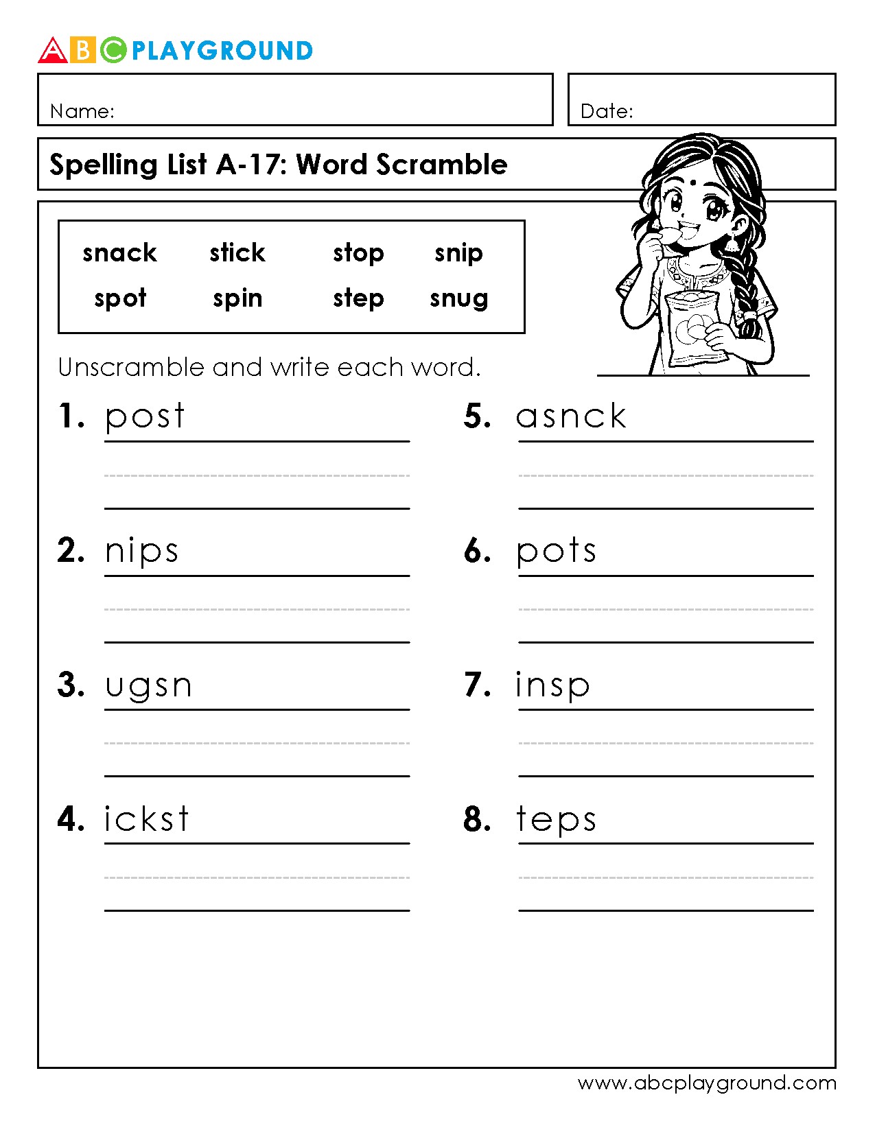 Spelling Practice with Word Scramble Worksheet