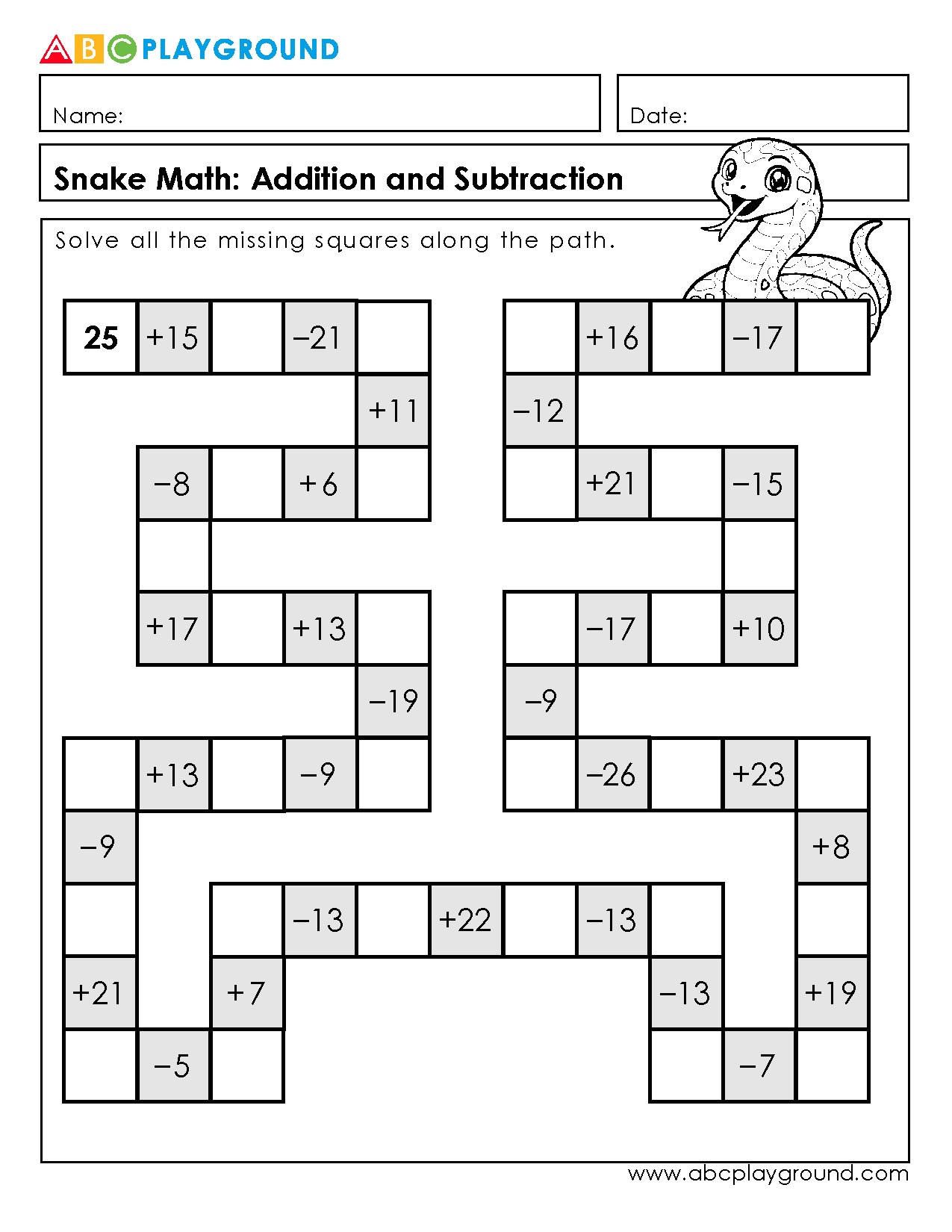 Interactive Snake Math: Practice Addition and Subtraction Skills