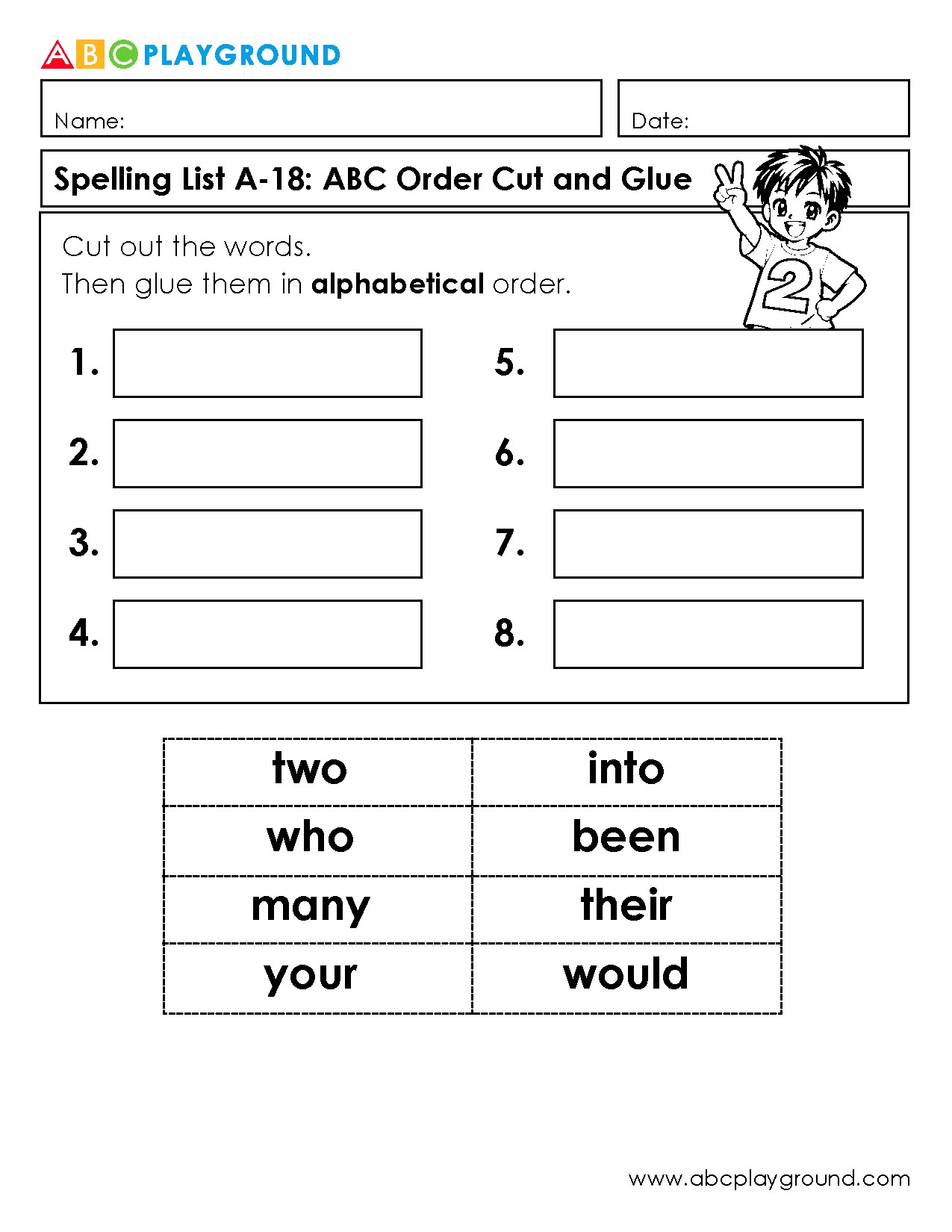 Cut and Glue Spelling Words in Alphabetical Order