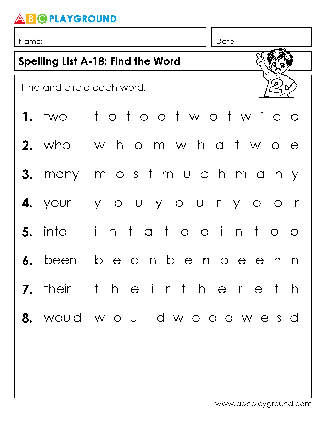 Find and Circle the Correct Spelling Words