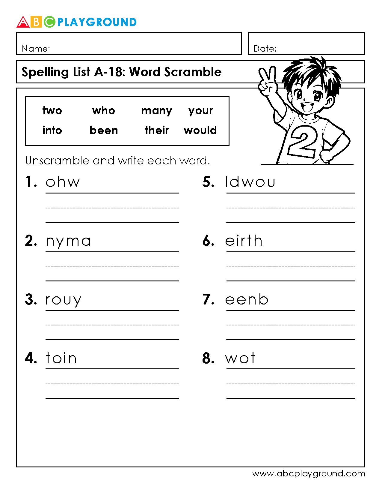 Word Scramble Spelling Practice Worksheet