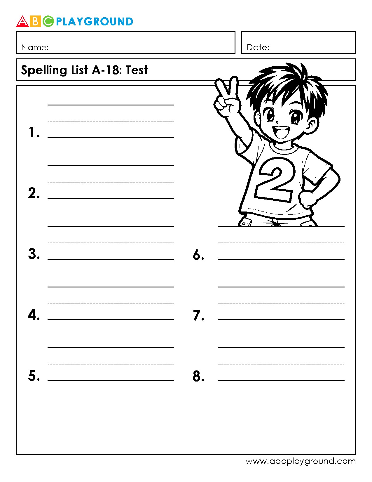 Spelling Test Worksheet with Practice Lines