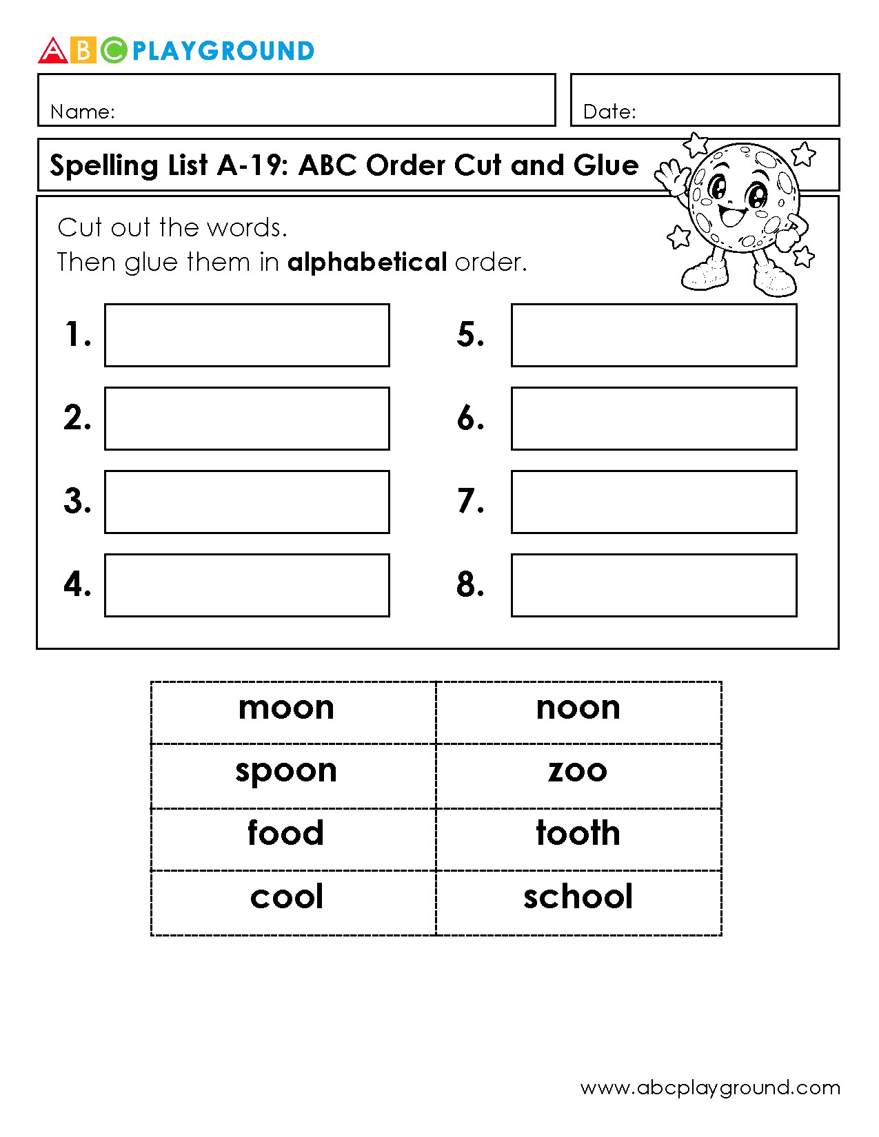 Cut and Glue Spelling Words in Alphabetical Order