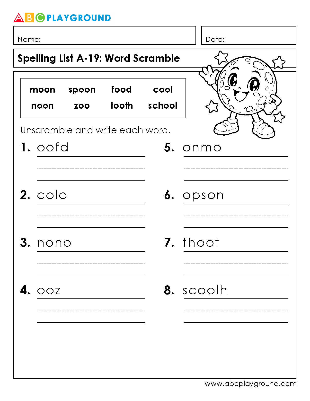 Word Scramble Spelling Practice Worksheet