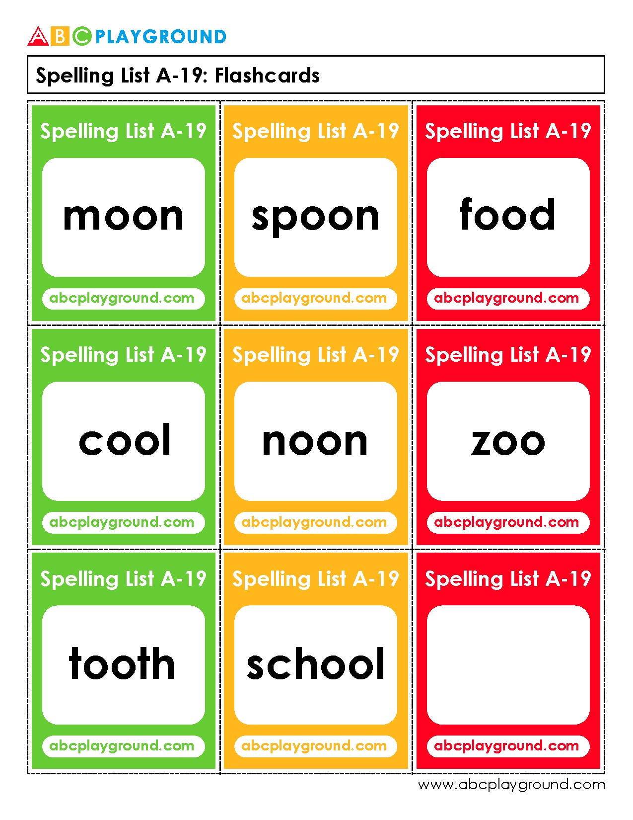 Spelling Flashcards for Long Vowel Sounds Practice